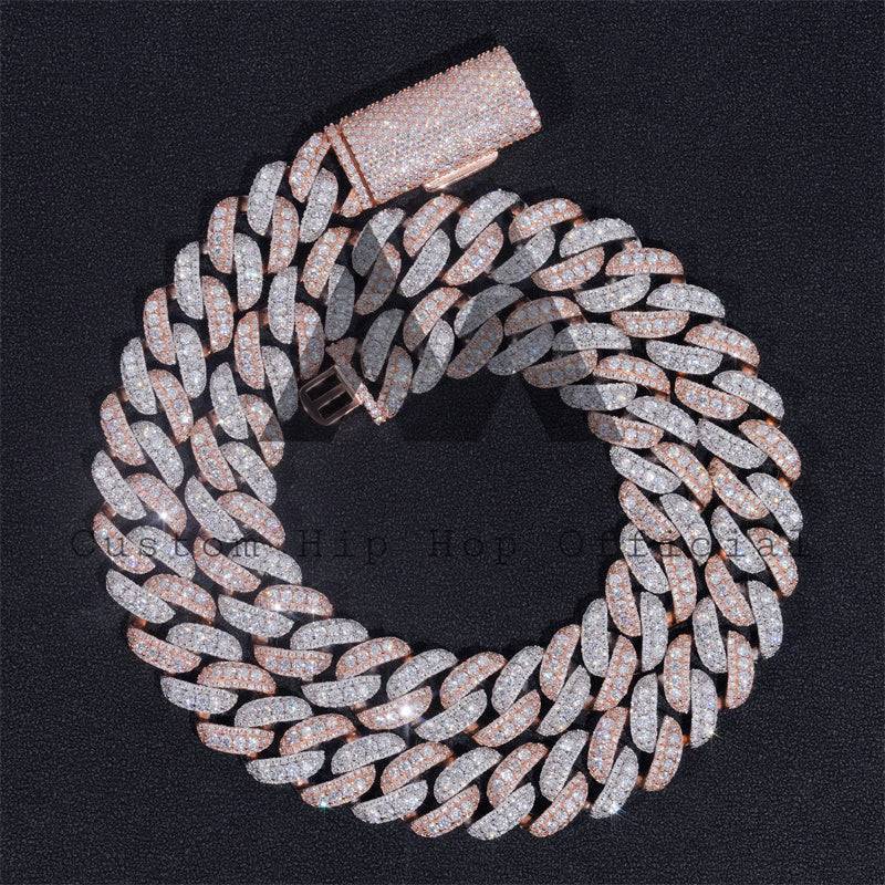 15MM Moissanite Two-Tone Cuban Link Chain 14K Gold