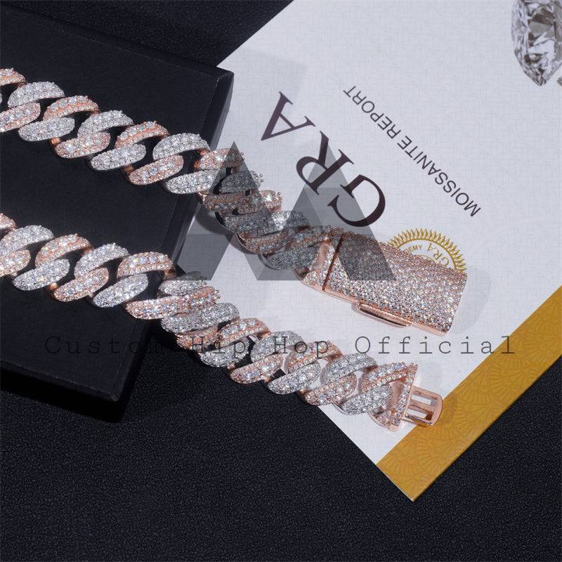 15MM Moissanite Two-Tone Cuban Link Chain 14K Gold