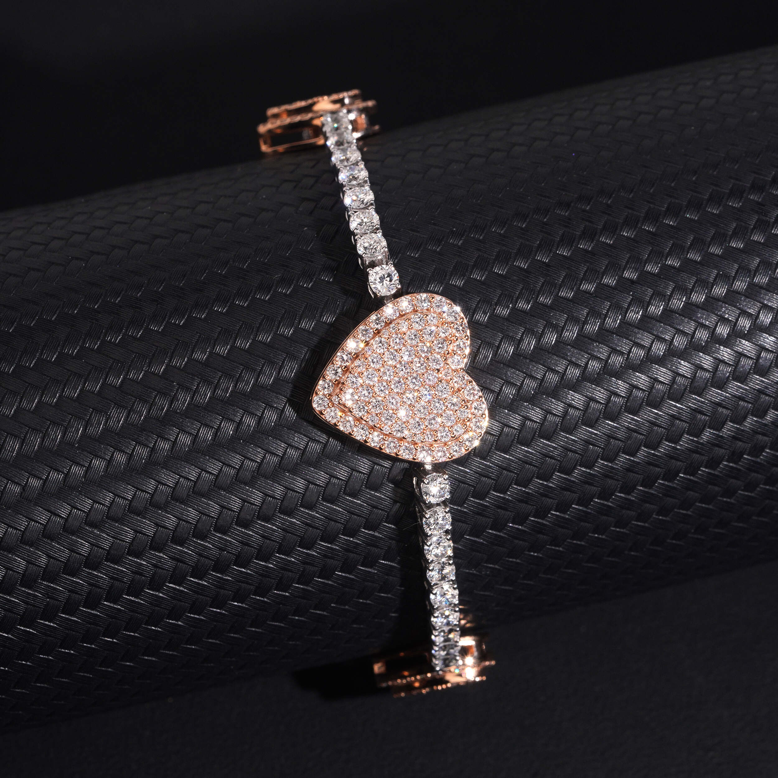 10K Rose Gold Gold Mix White Gold Heart Moissanite Tennis Bracelet