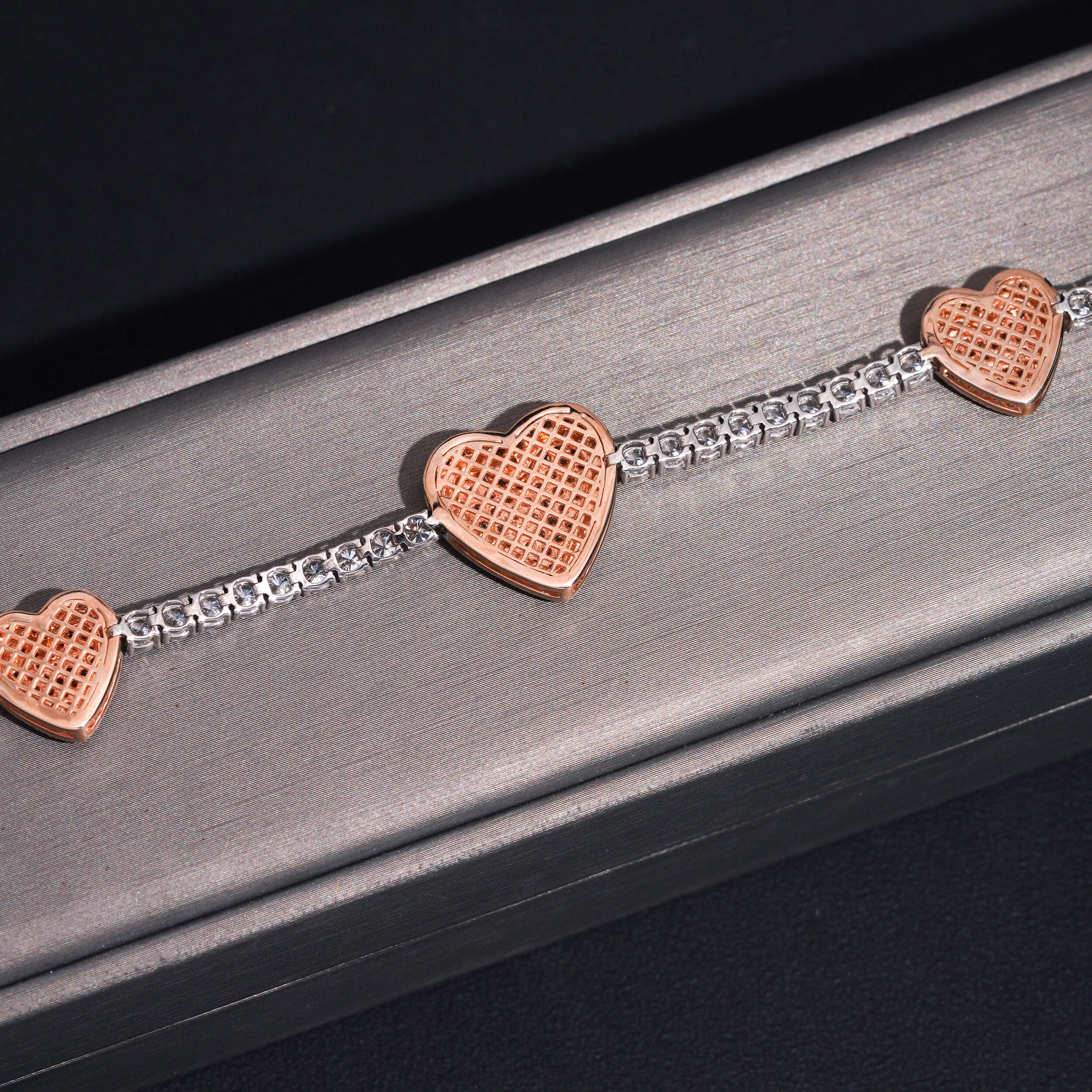 10K Rose Gold Gold Mix White Gold Heart Moissanite Tennis Bracelet