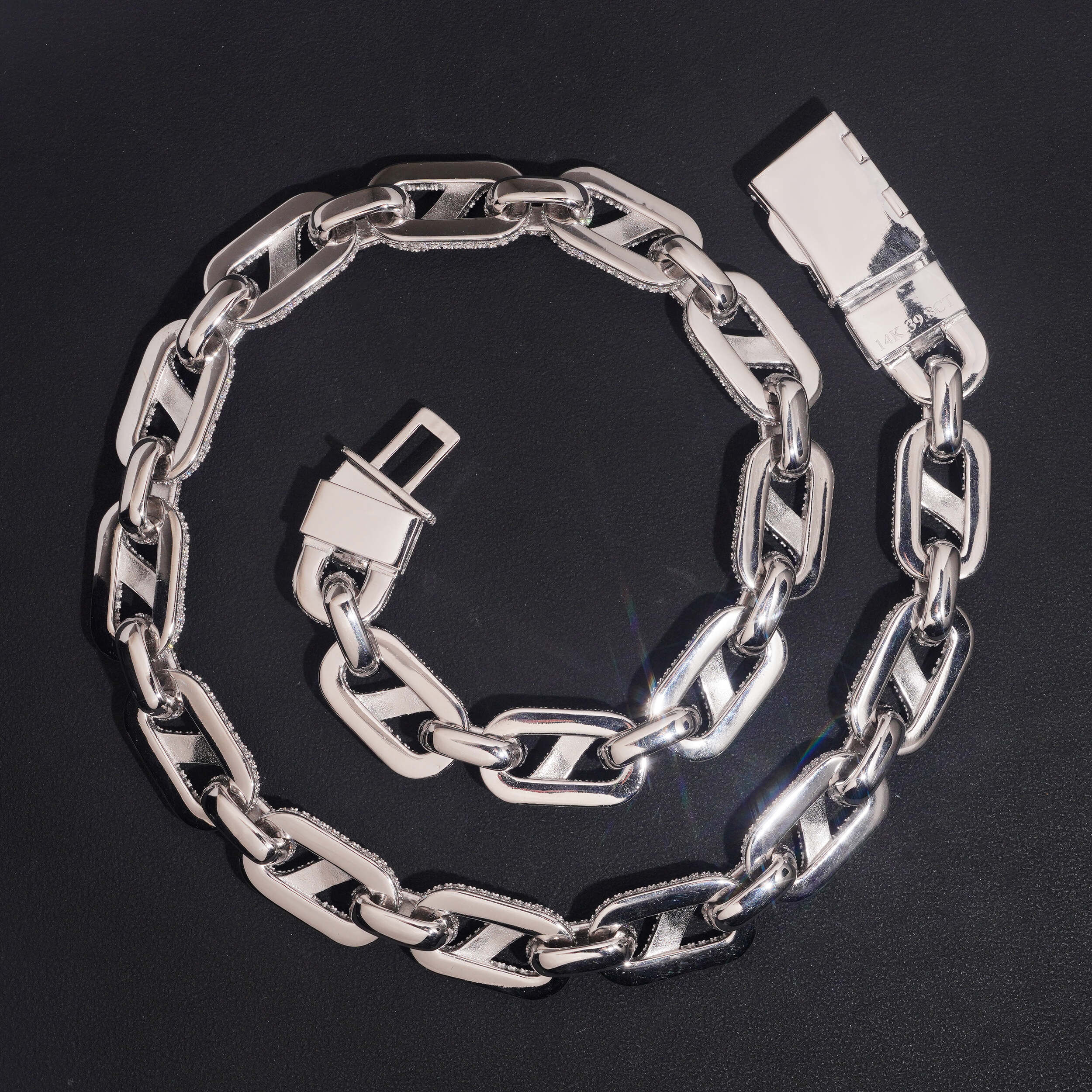 15MM Oval Link VVS Moissanite Diamond Link Chain Necklace With Mosaic Setting New Clasp