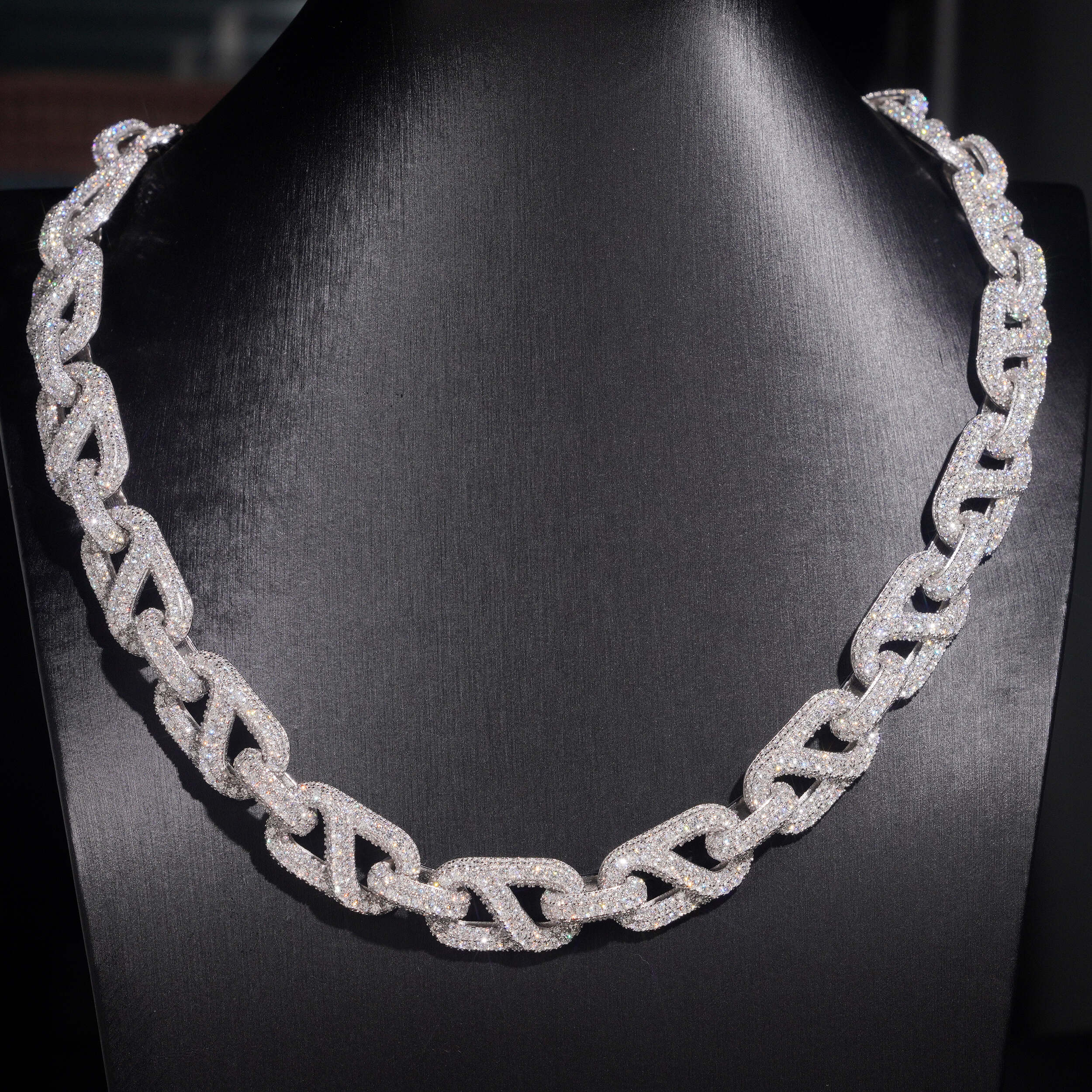 15MM Oval Link VVS Moissanite Diamond Link Chain Necklace With Mosaic Setting New Clasp