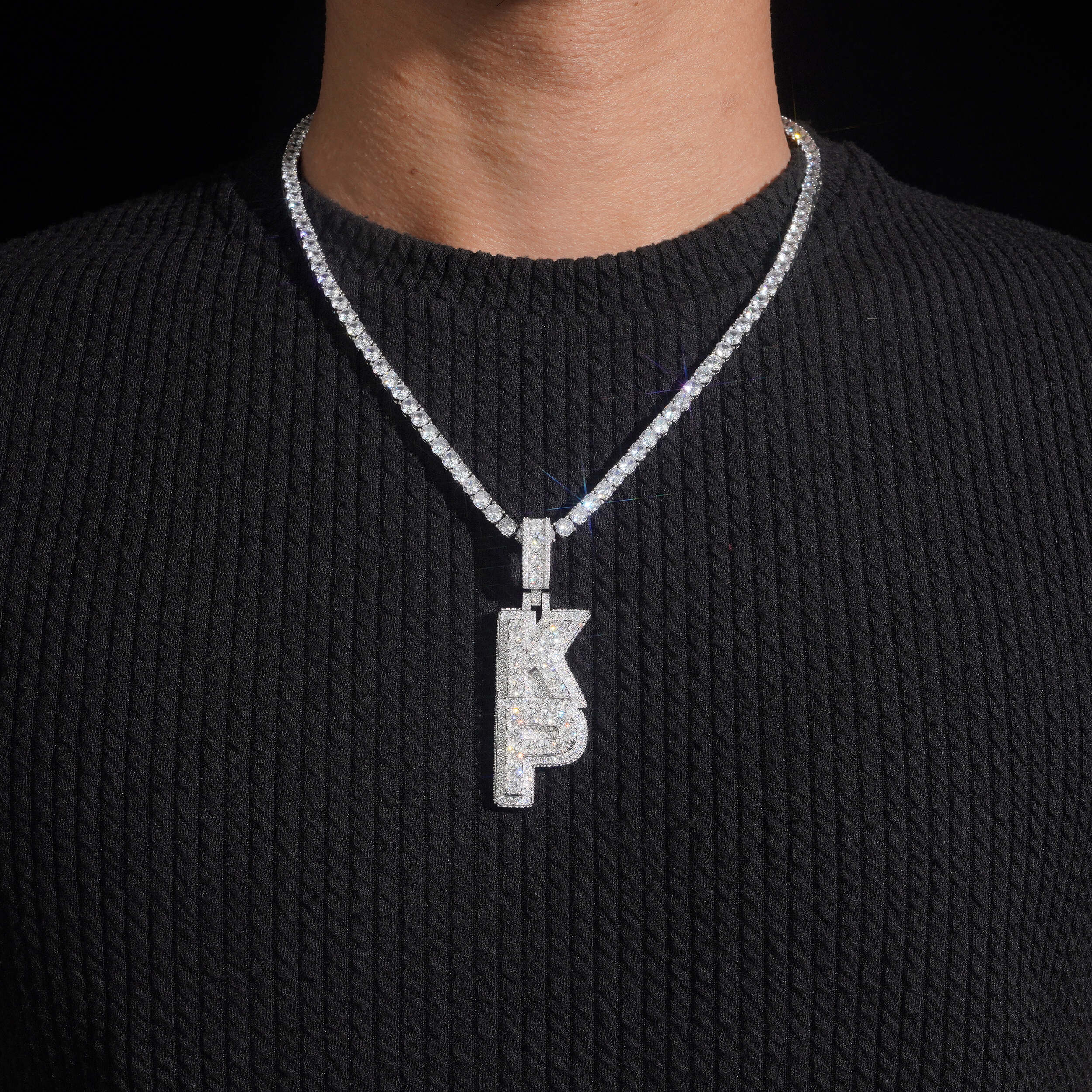 VVS Moissanite Silver 925 Custom Name Pendant Vertical Style Match 4MM Tennis Chain