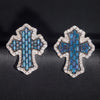 Large Size Men Iced Out VVS Blue Moissanite Cross Studs Screw Back