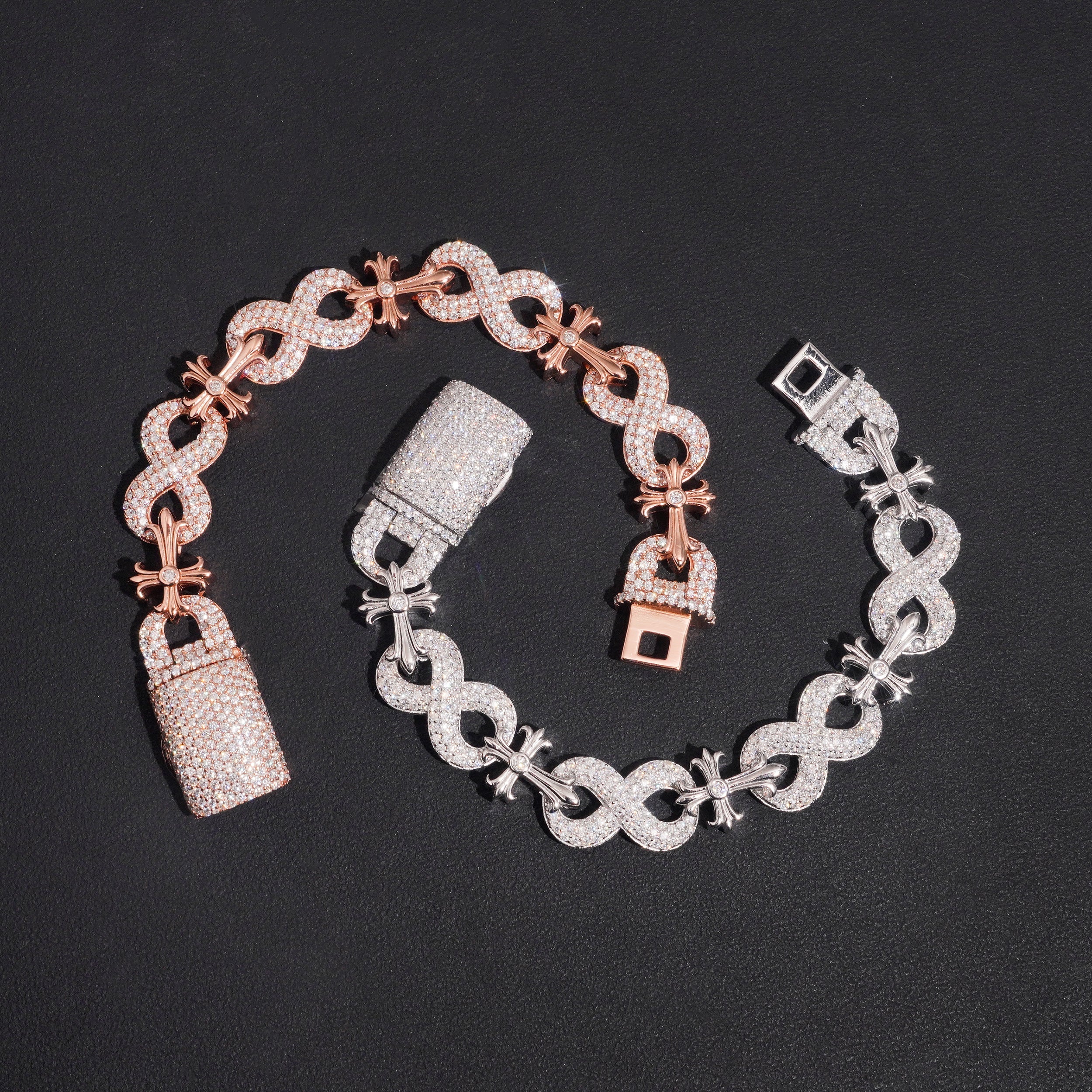 13MM Chrome Cross Infinity Link Bracelet Iced Out Moissanite Diamond