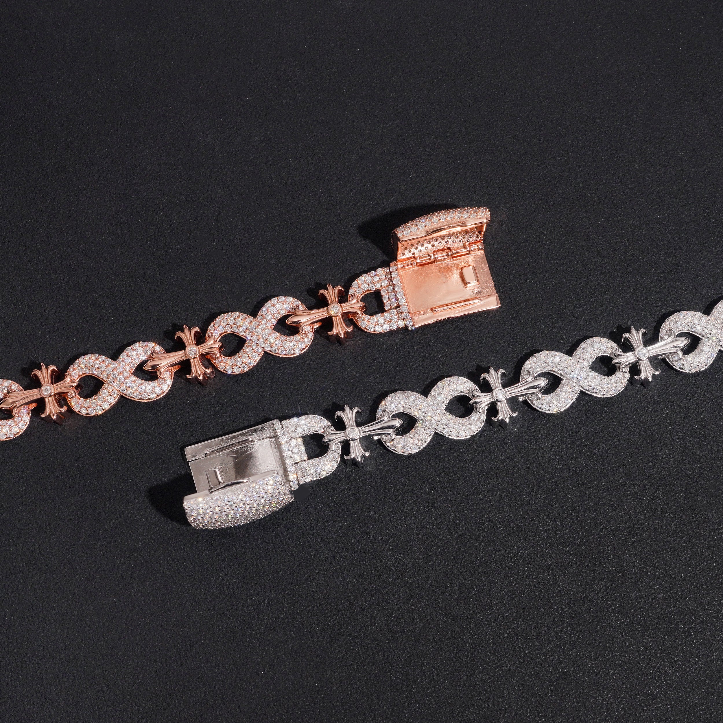 13MM Chrome Cross Infinity Link Bracelet Iced Out Moissanite Diamond