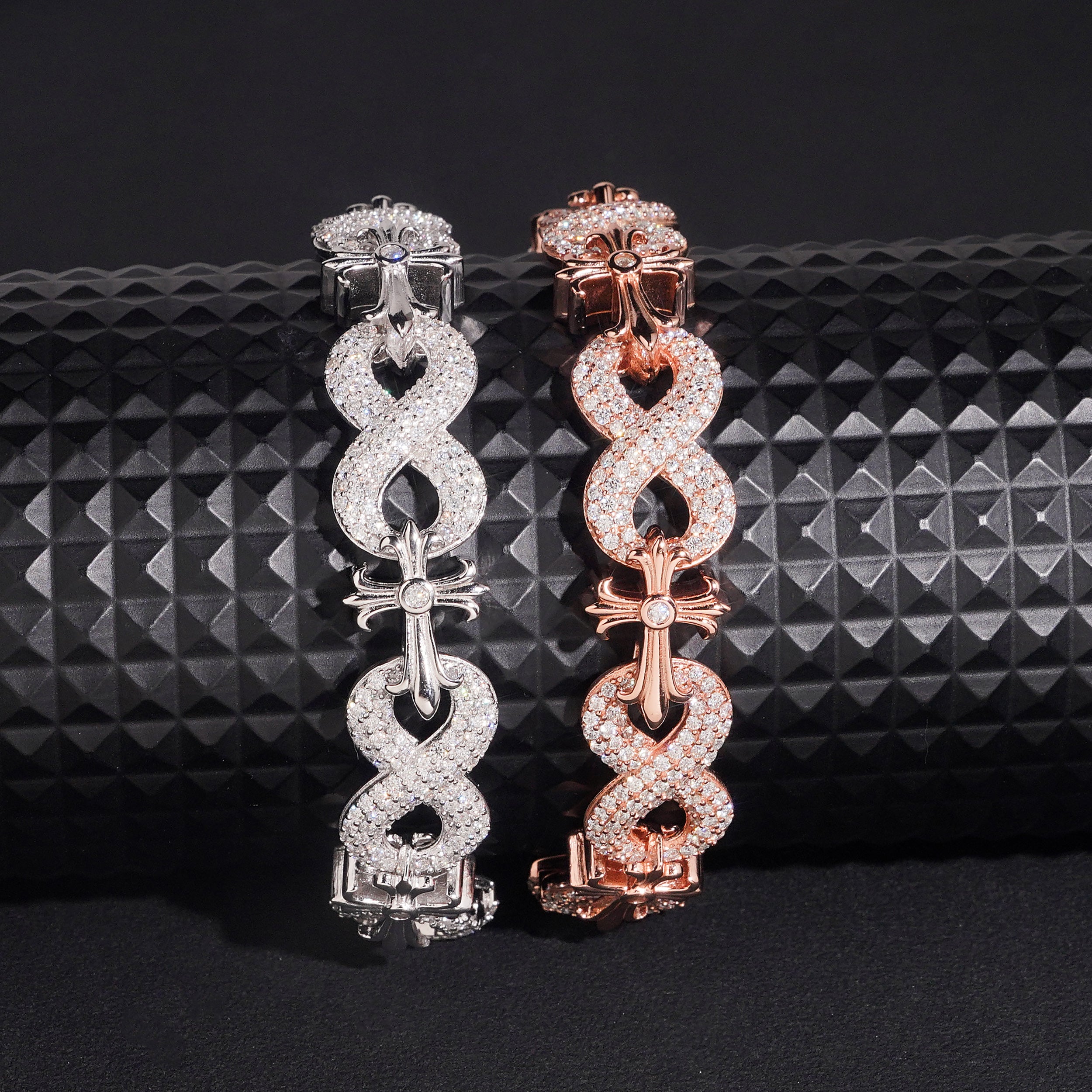 13MM Chrome Cross Infinity Link Bracelet Iced Out Moissanite Diamond