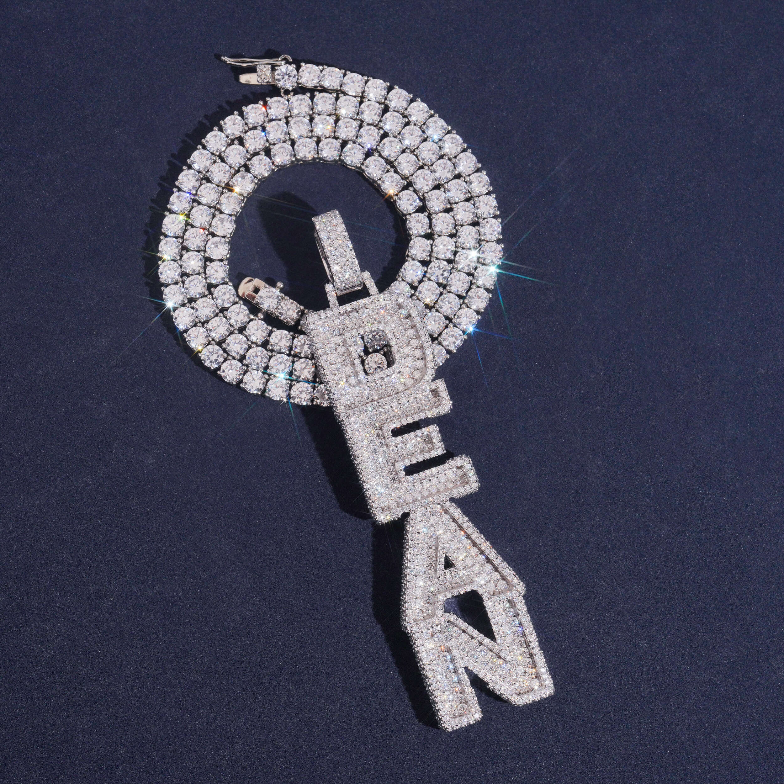 Iced Out Solid Silver Men Jewelry Custom Vertical Letter Name Pedant Fit For 4MM Tennis Chain