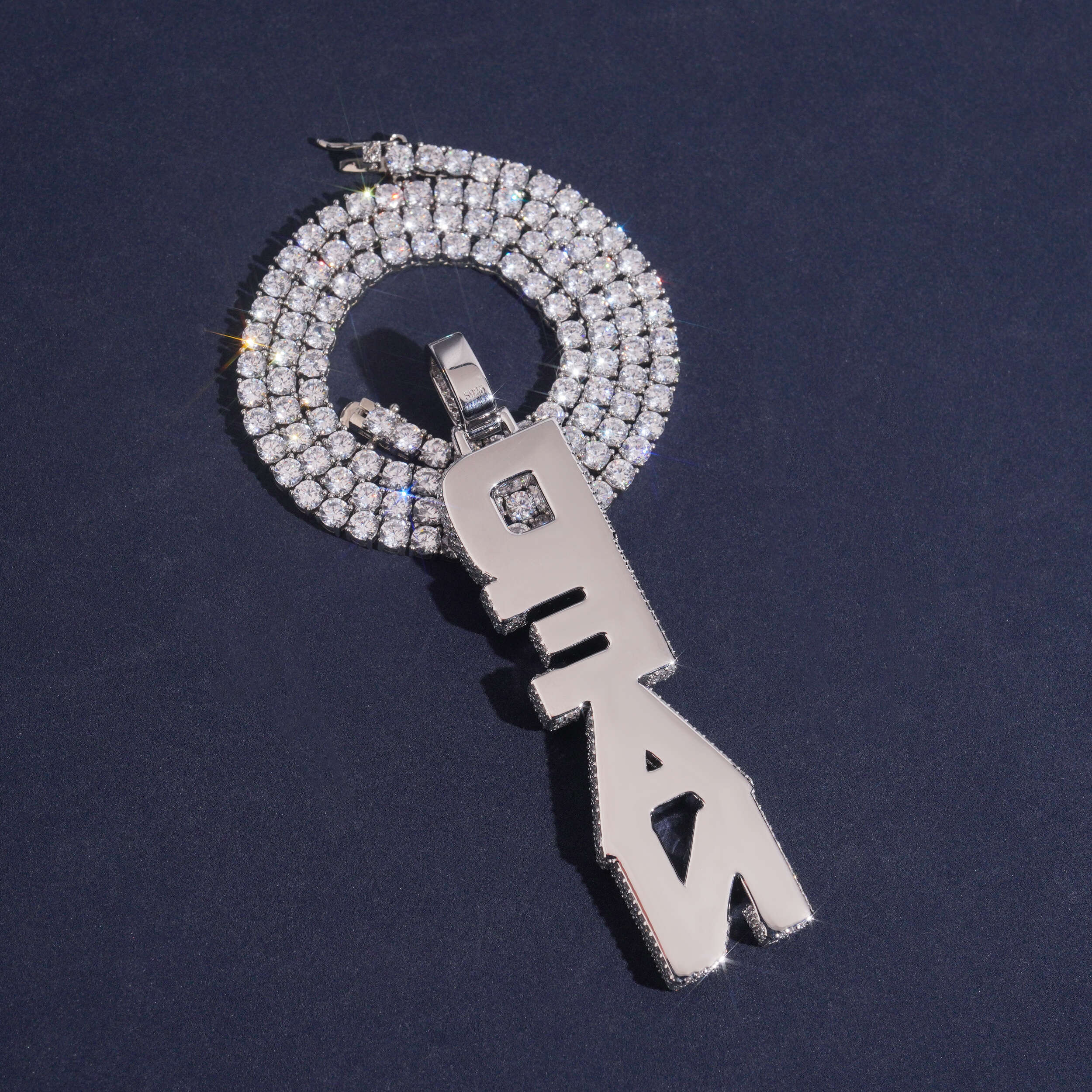 Iced Out Solid Silver Men Jewelry Custom Vertical Letter Name Pedant Fit For 4MM Tennis Chain