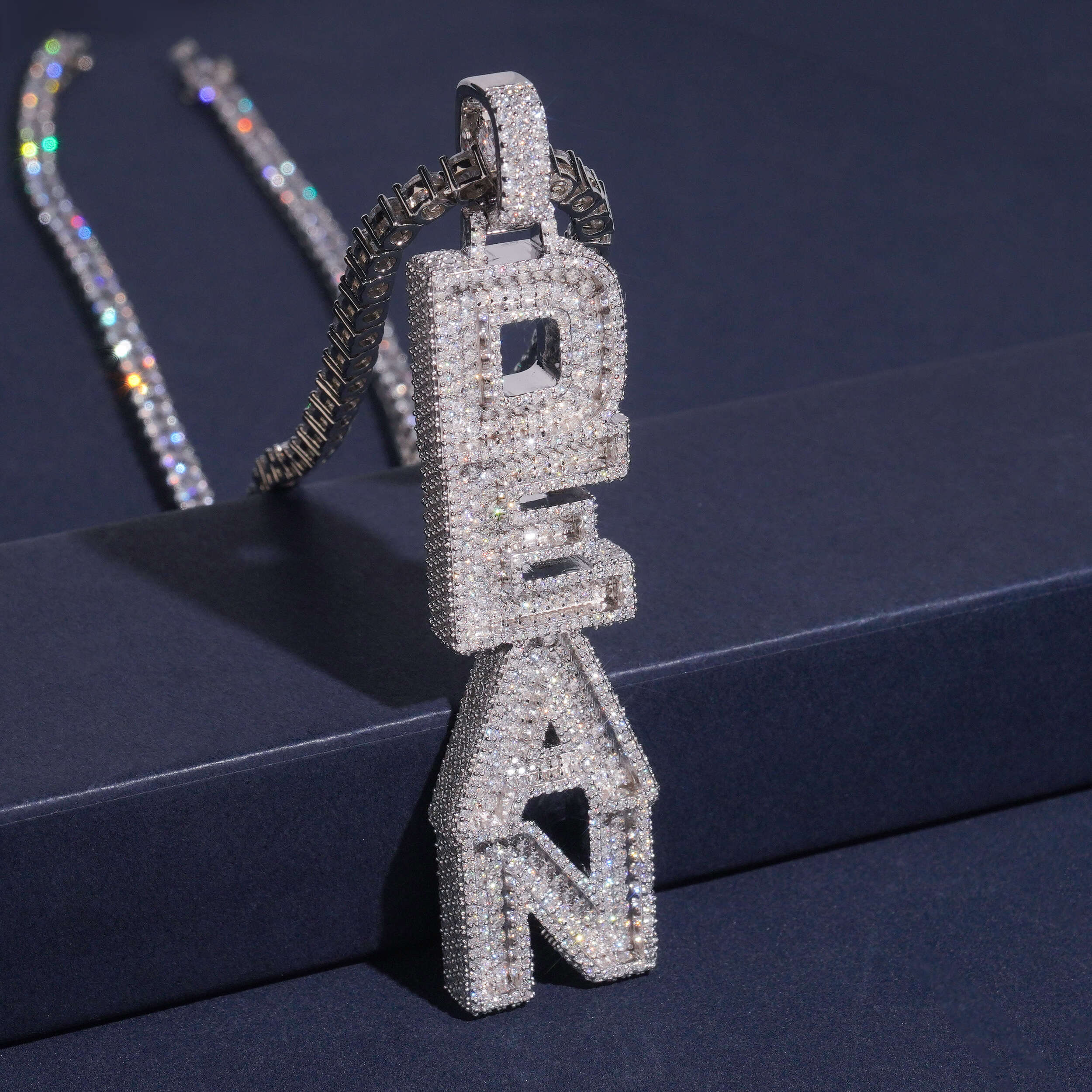 Iced Out Solid Silver Men Jewelry Custom Vertical Letter Name Pedant Fit For 4MM Tennis Chain