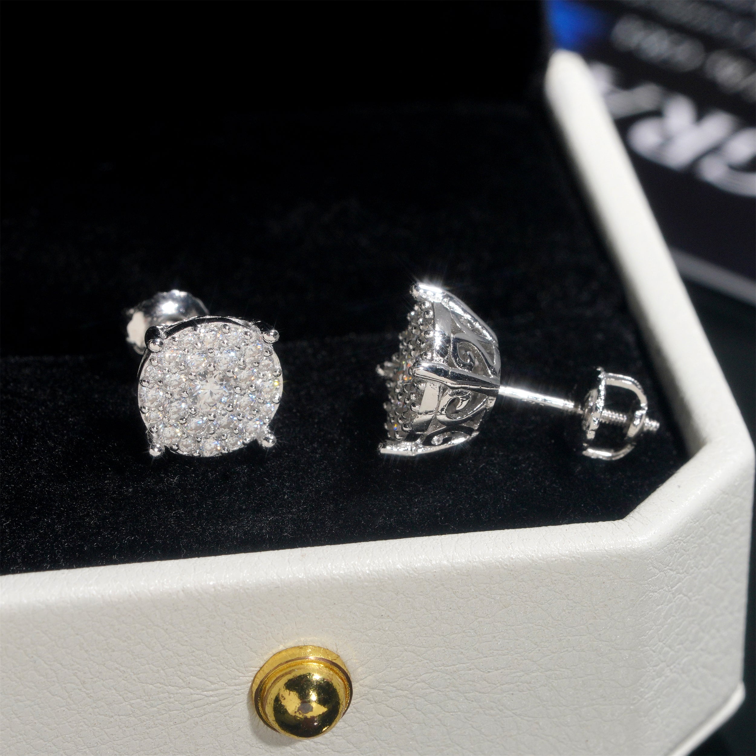 925 Sterling Silver Pave Round Disc Stud Earrings Iced Out Bling Hip Hop Jewelry