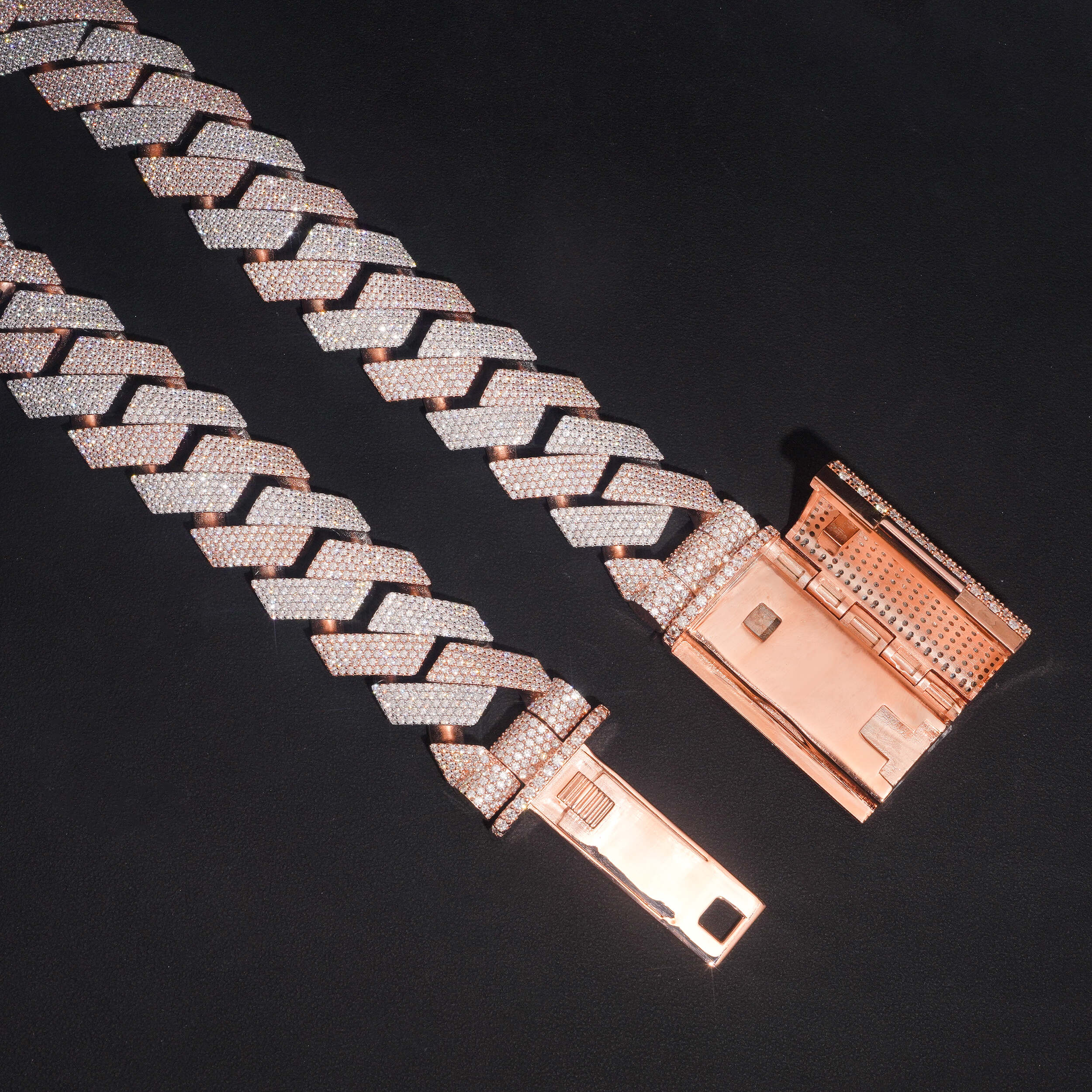 28MM Rose Gold Two Tone New Design Prong Setting Cuban Link Chain Necklace