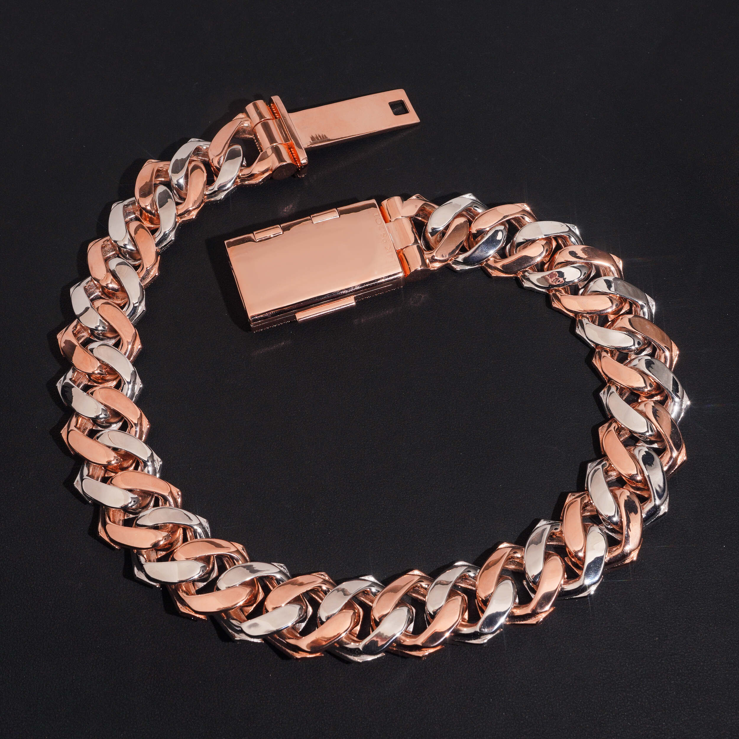 28MM Rose Gold Two Tone New Design Prong Setting Cuban Link Chain Necklace