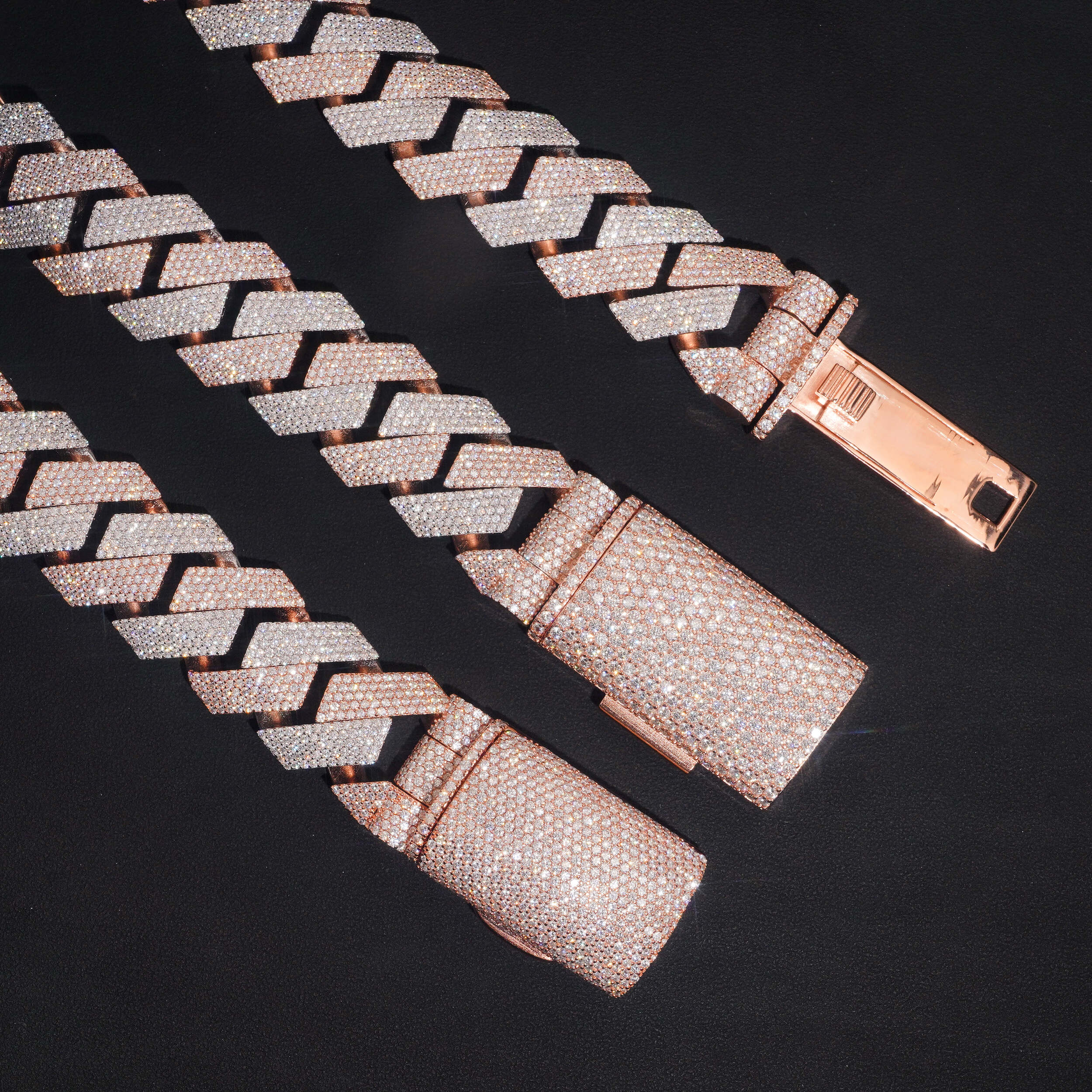 28MM Rose Gold Two Tone New Design Prong Setting Cuban Link Chain Necklace