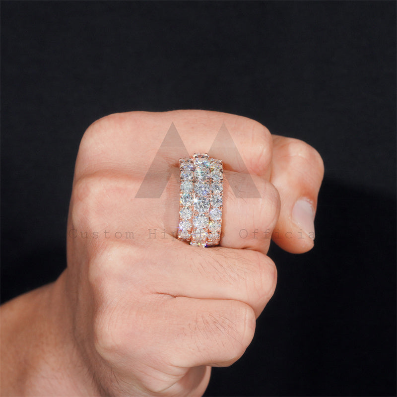 Fully Iced Rose Gold Plated Over 925 Silver VVS D Color Moissanite Eternity Ring 5MM Middle Stones