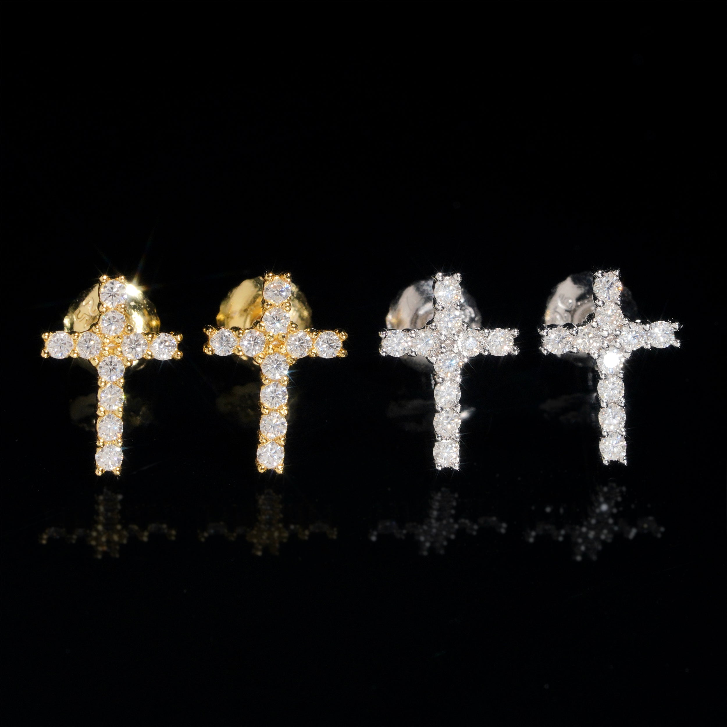 Mini tamanho moissanite diamante cruz brincos ouro branco ouro amarelo