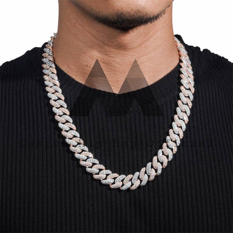 15MM Moissanite Two-Tone Cuban Link Chain 14K Gold