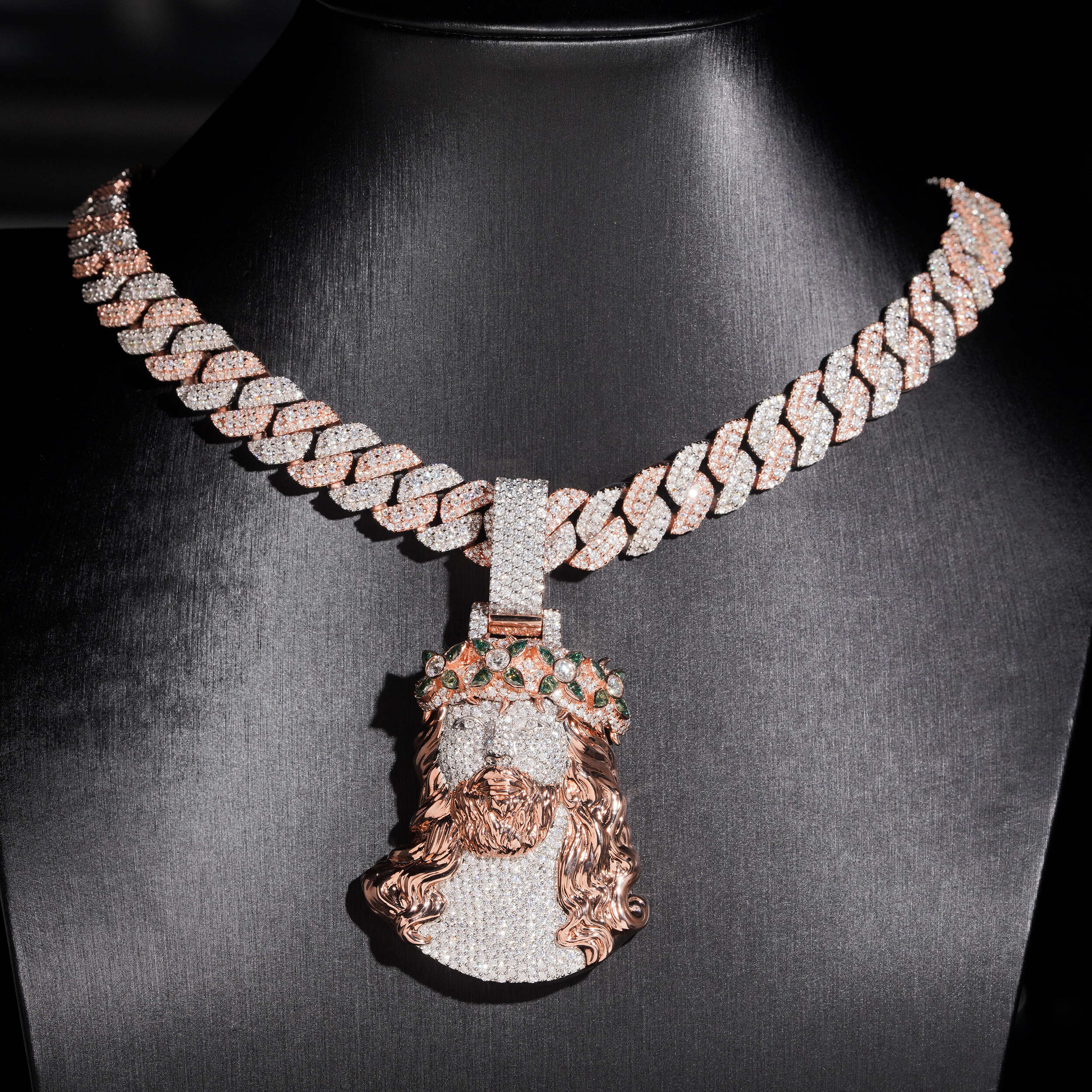 Rose Gold Two Tone Jesus Pendant With 13MM Cuban Link Chain VVS Moissanite