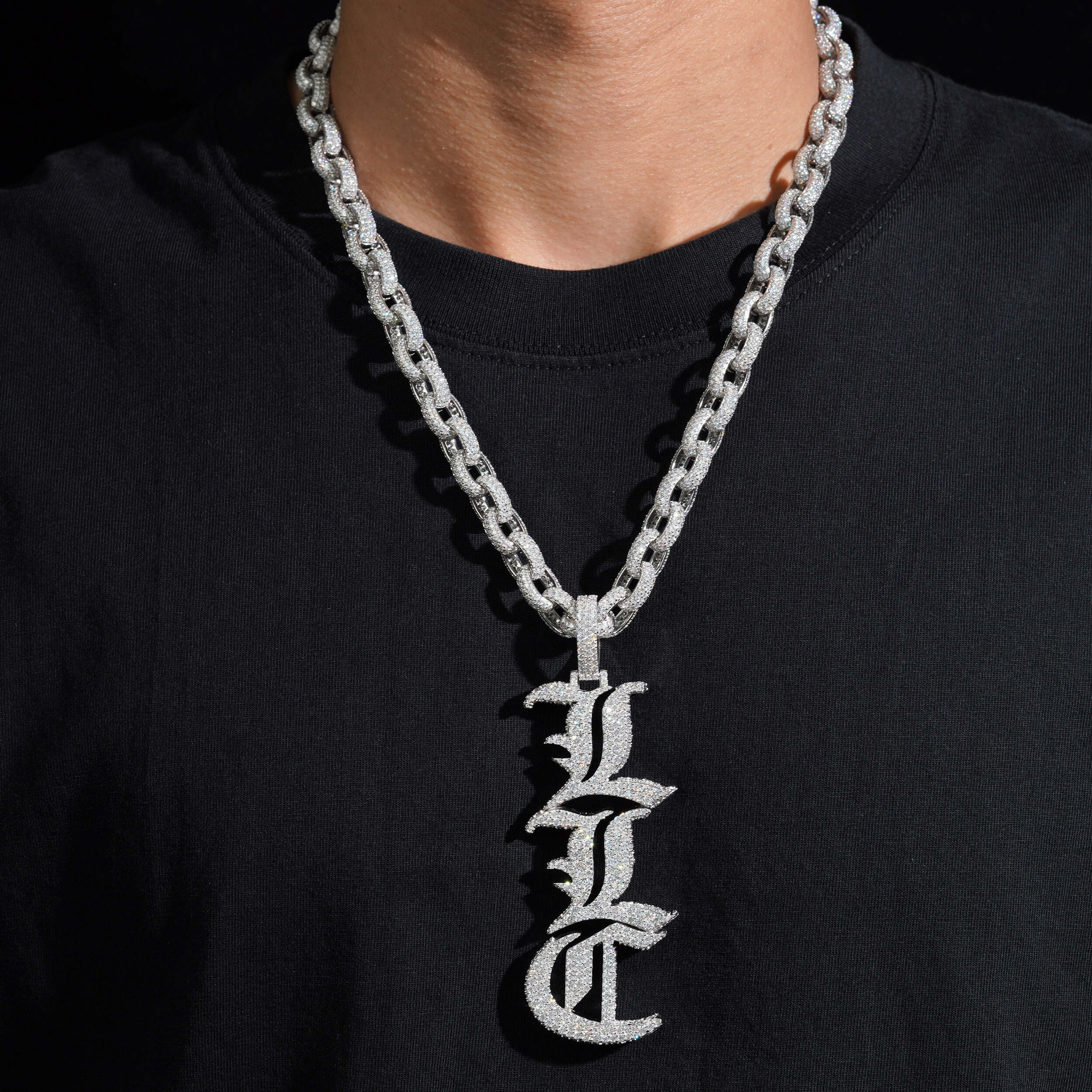 Vertical Letter Name Pendant Iced Out Moissanite Diamond