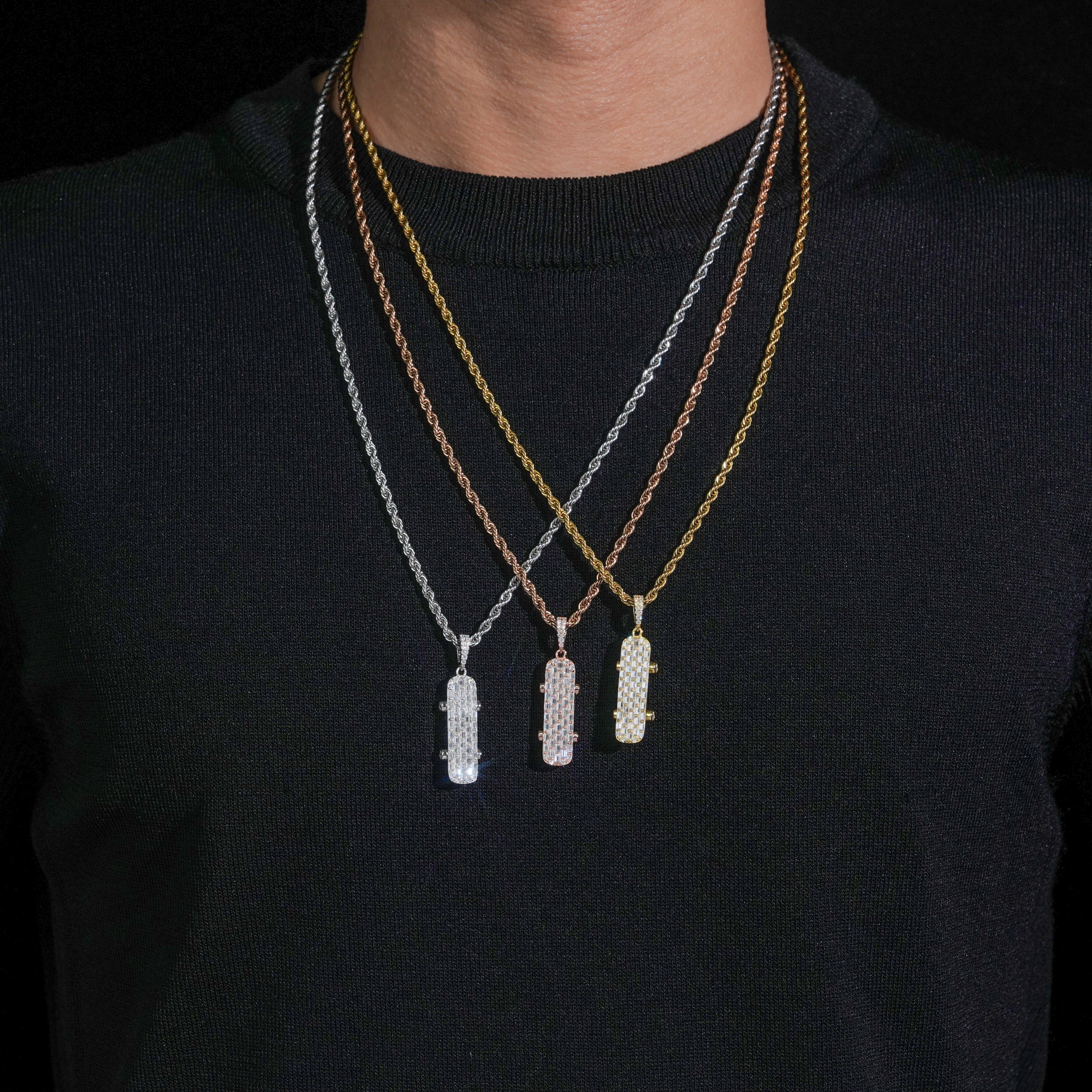 Street Fashion Jewelry Skateboard Pendant VVS Baguette Cut Moissanite Diamond