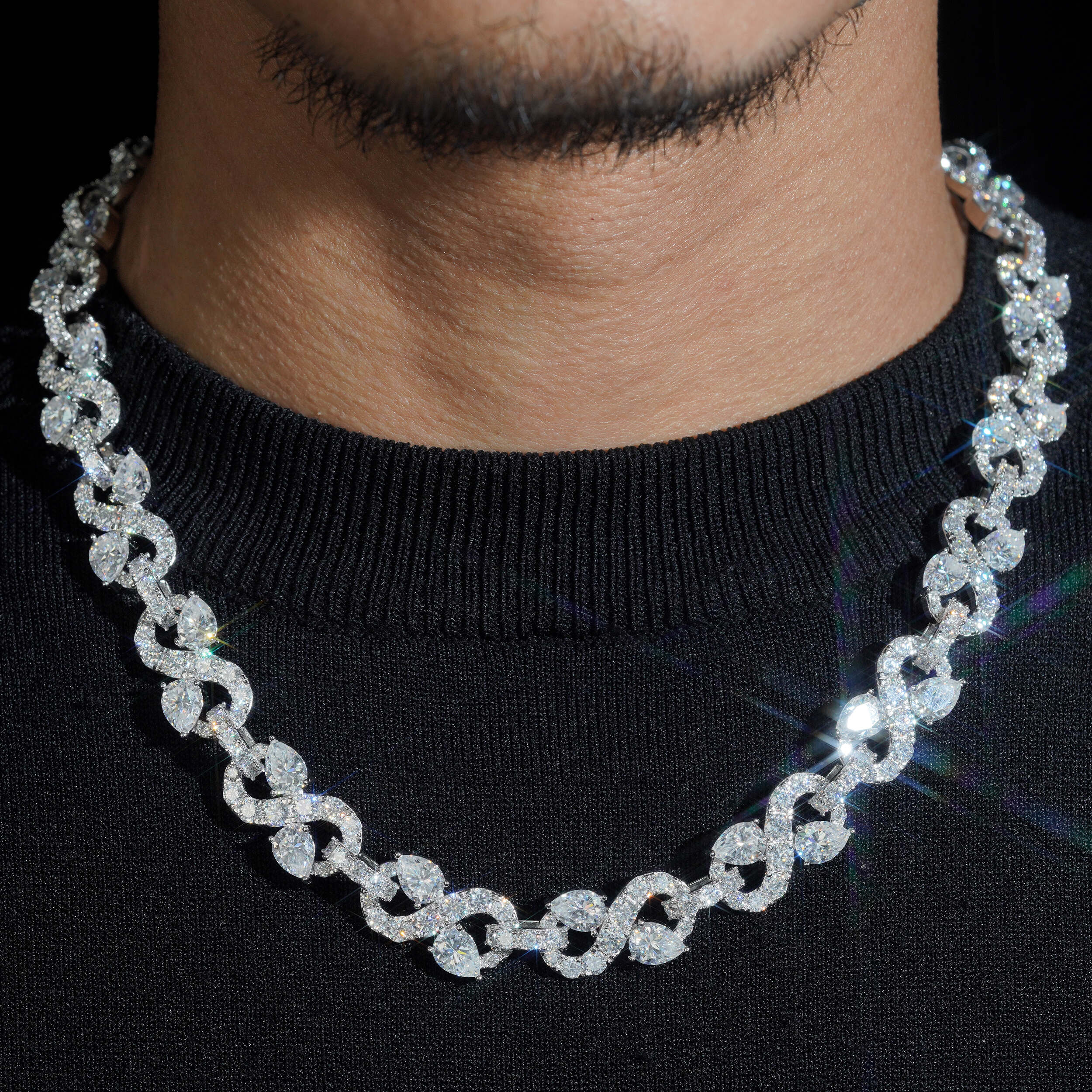 New Arrival 13MM Pear Cut Infinity Link Chain Necklace Moissanite Diamond