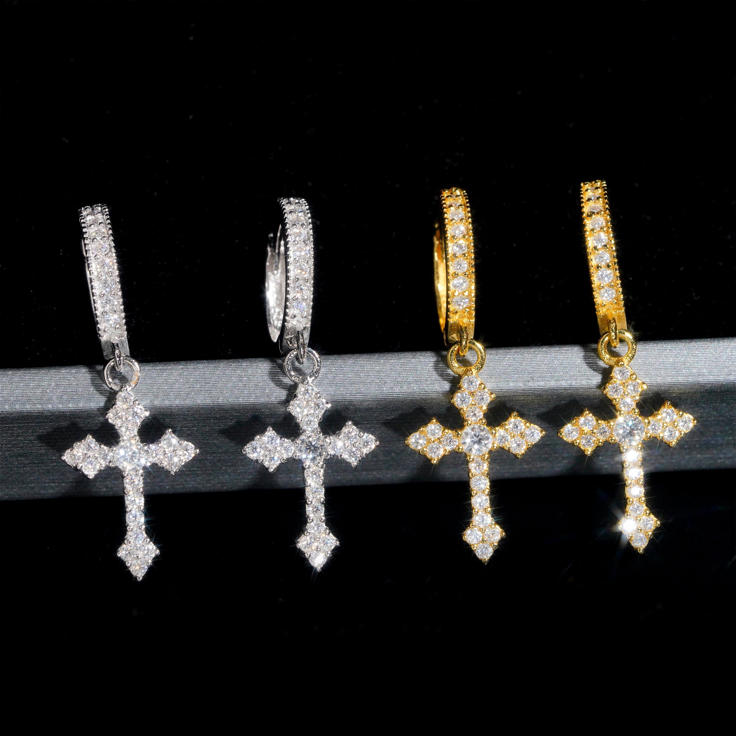 Iced Out VVS Moissanite Cross Hoop Earrings Unisex Hip Hop Jewelry