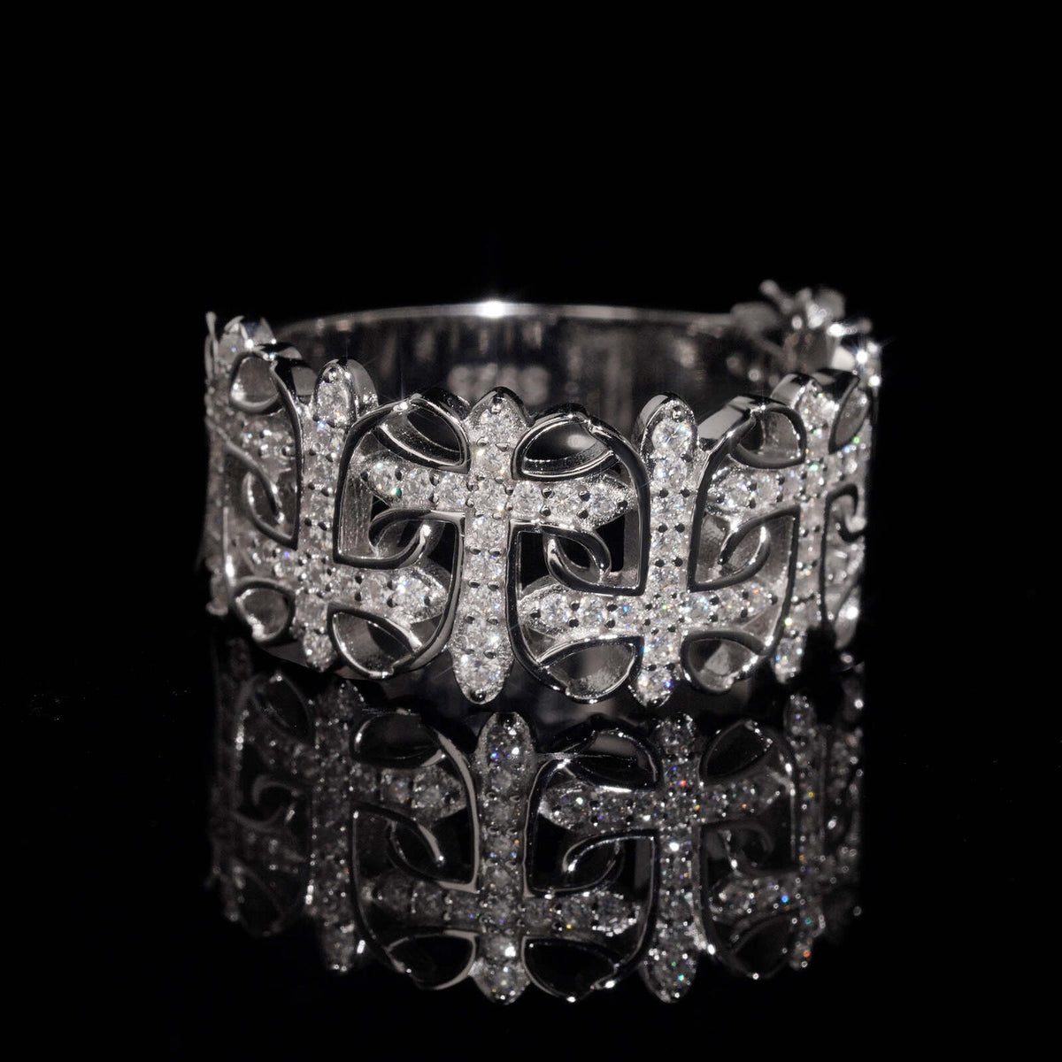 Half Iced Cross Link Men Ring VVS Moissanite Diamond