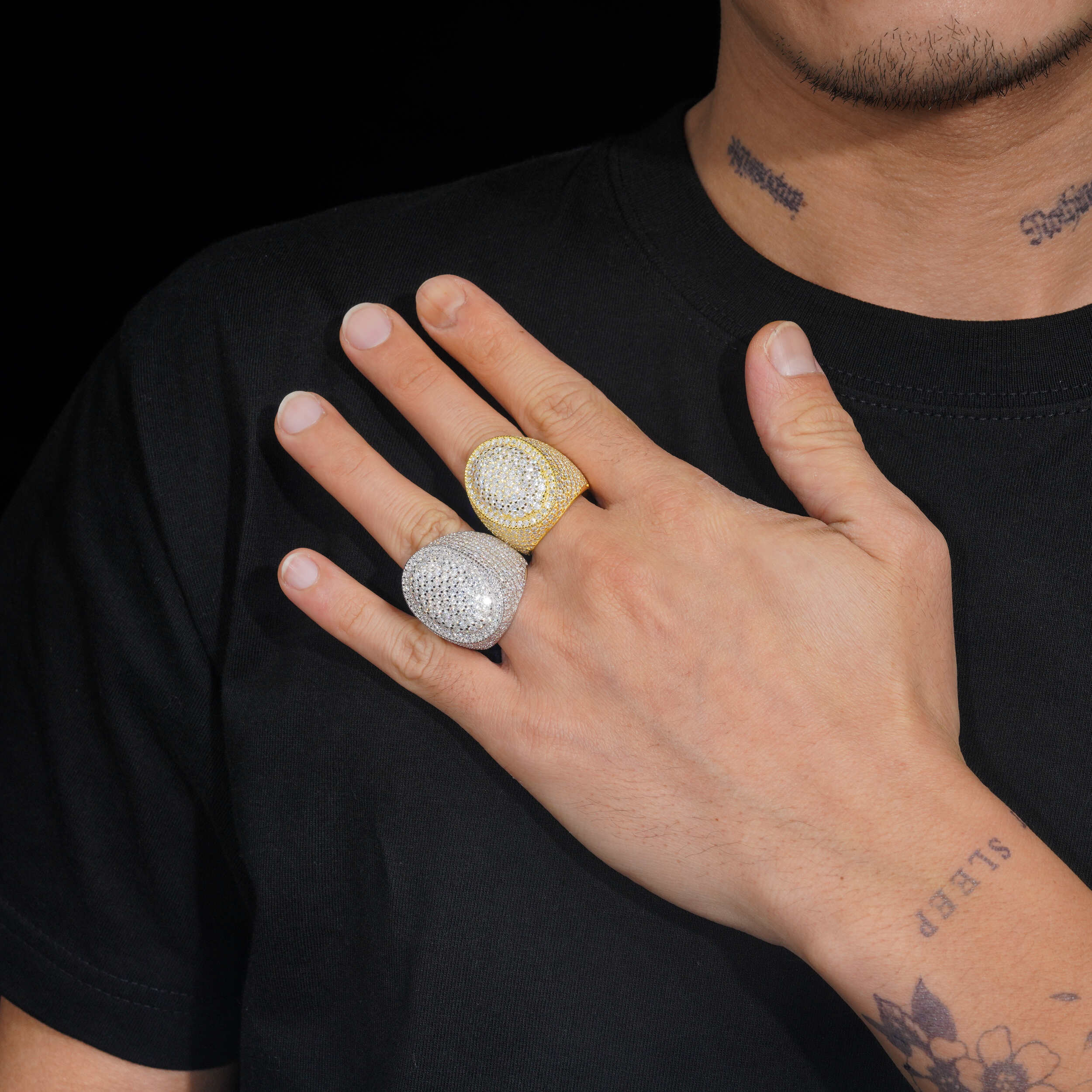 Hip Hop Buss Down Oval Fully Iced VVS Moissanite Ring for Men