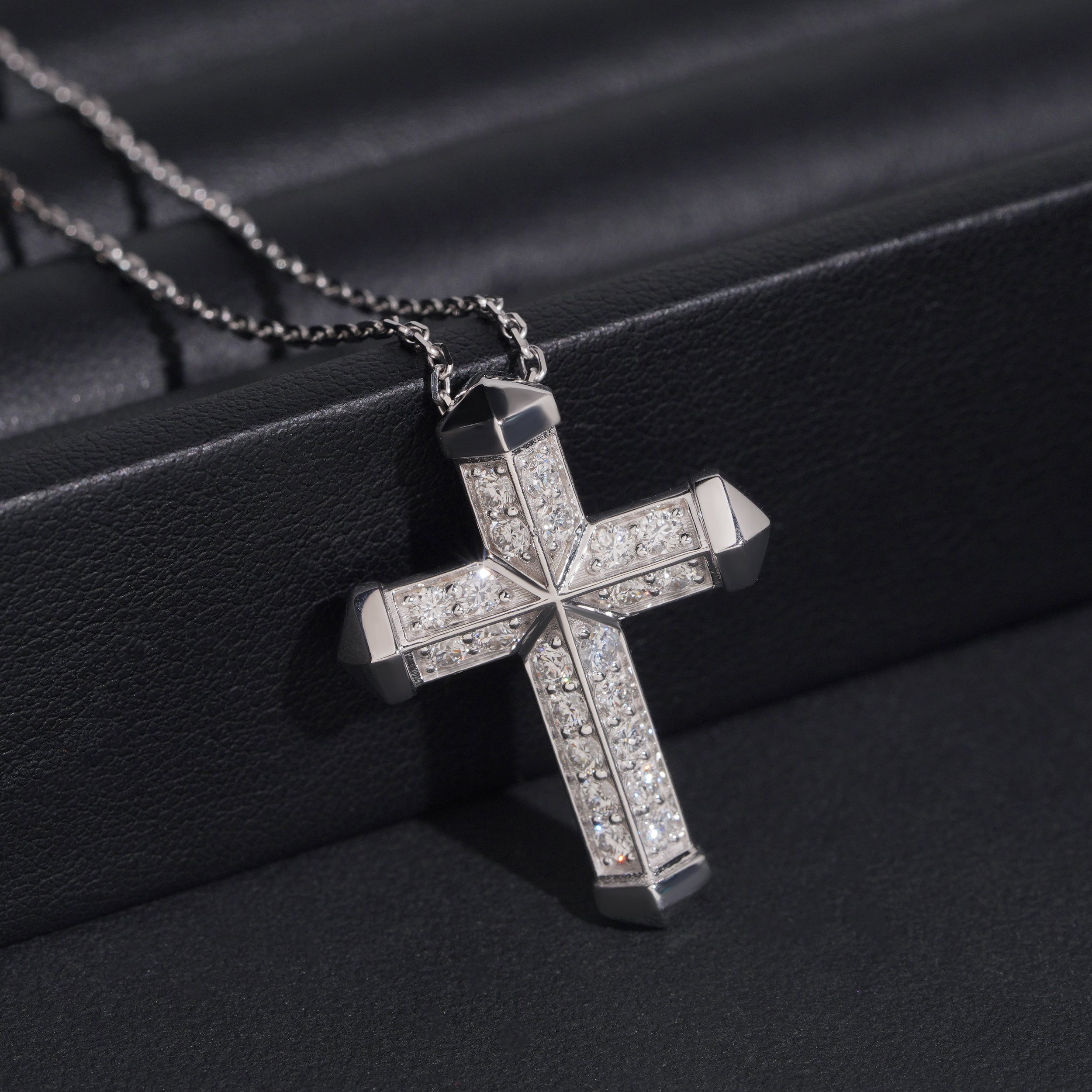 10K Solid White Gold VVS Lab Diamond Coss Necklace