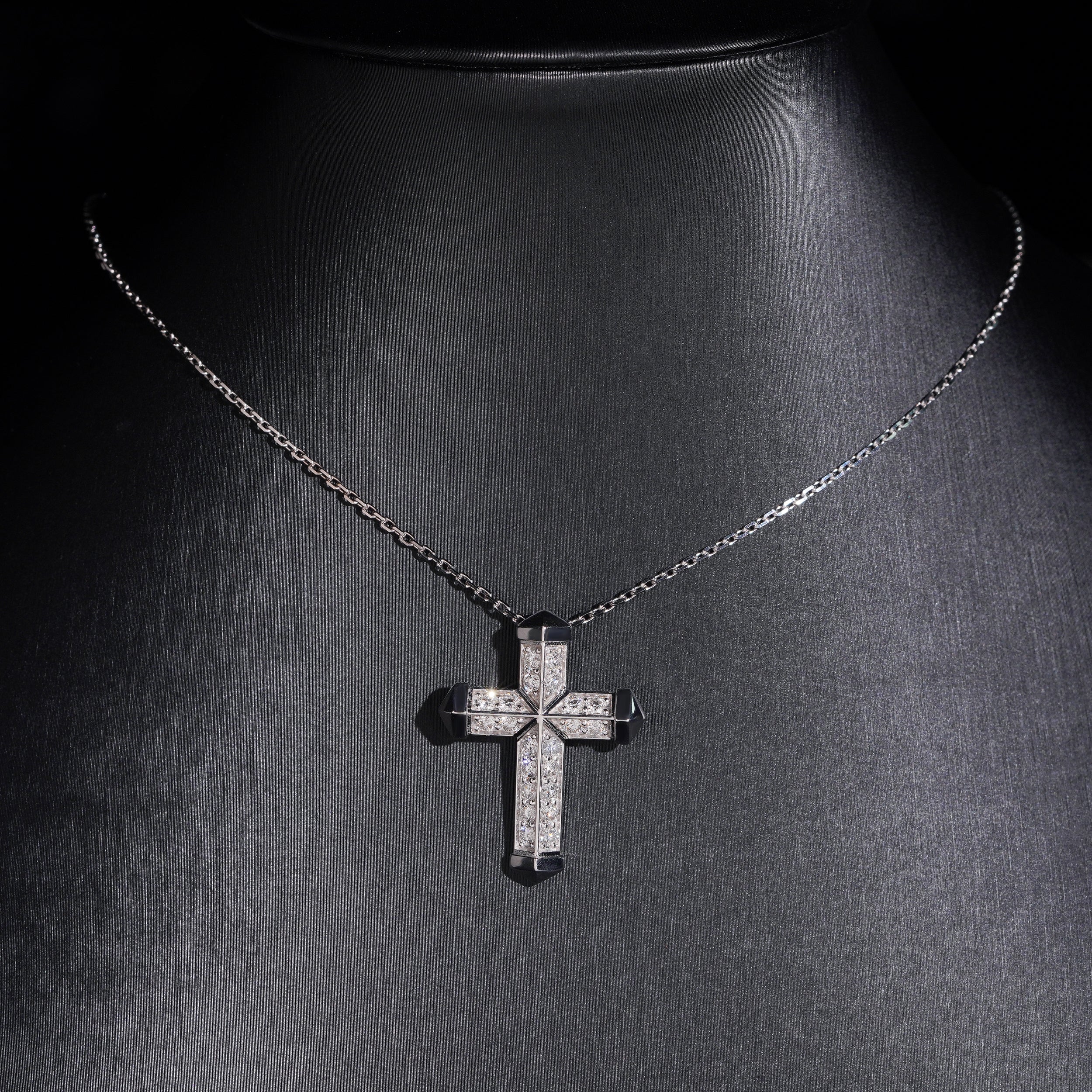 10K Solid White Gold VVS Lab Diamond Coss Necklace