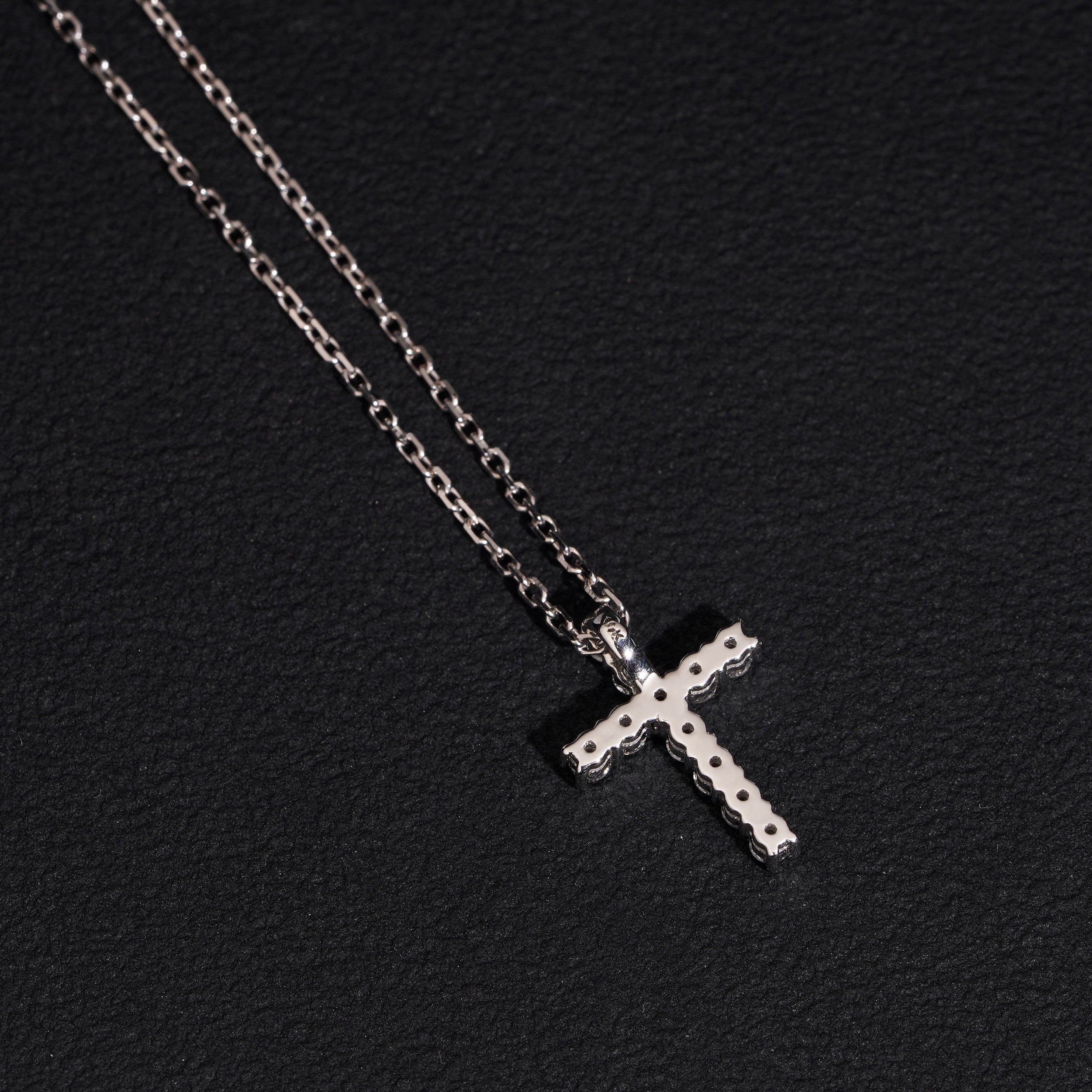 Mini Size 10K White Gold 0.2CT Lab Diamond Cross Necklace