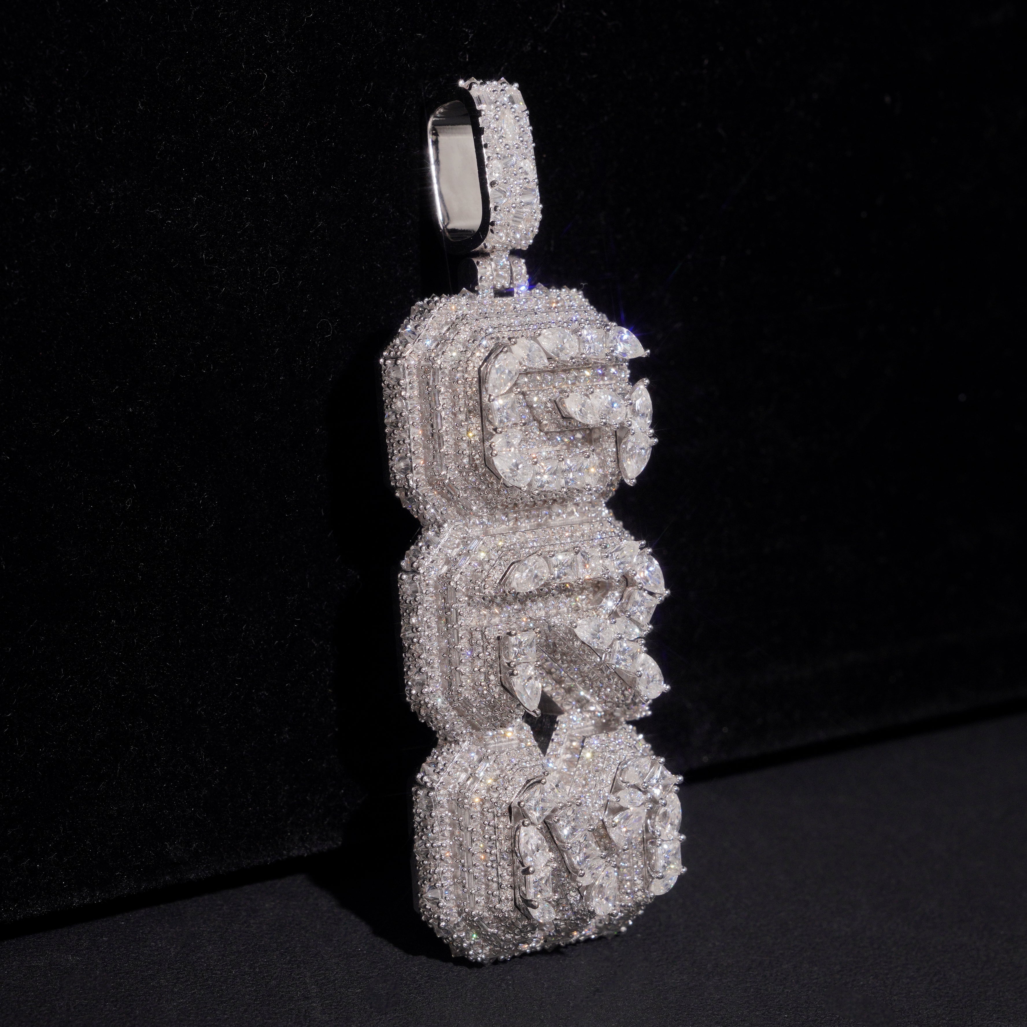 Custom Made Fancy Cut Moissanite Diamond Vertical Name Pendant