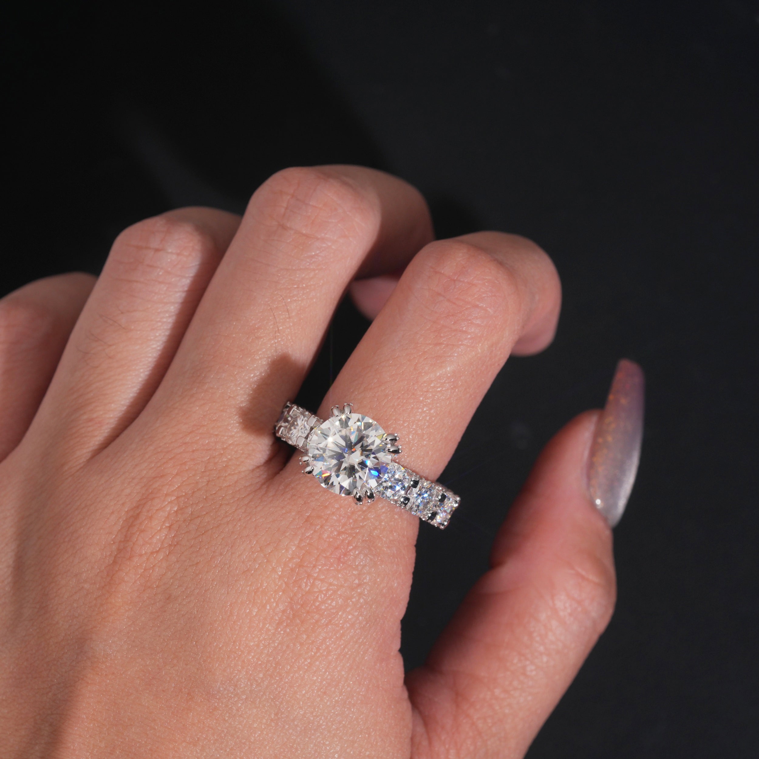 5CT Round Moissanite Diamond Ring For Women