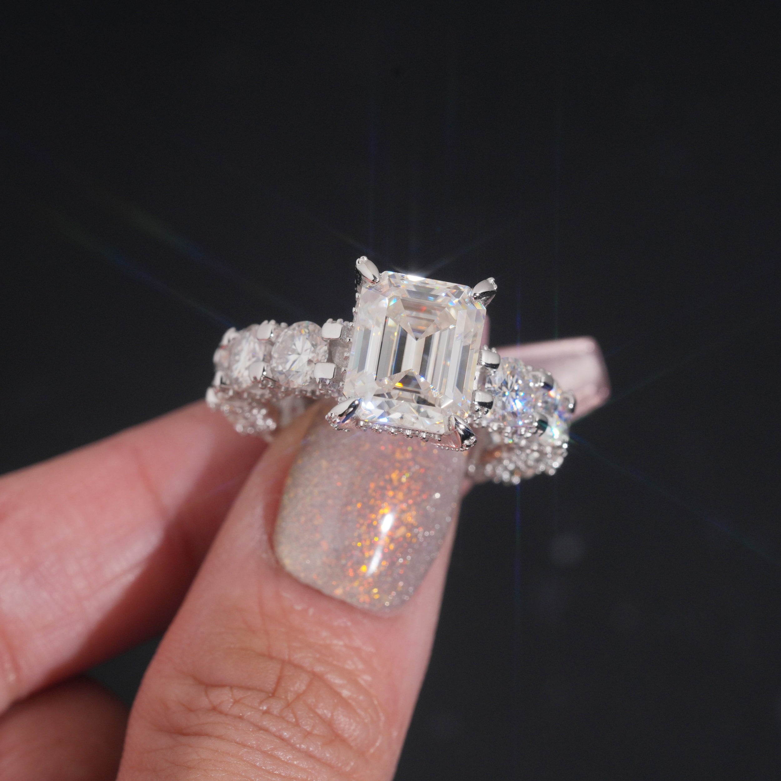 Vintage Luxury Big Carat Emerald Cut Women Engagement Ring