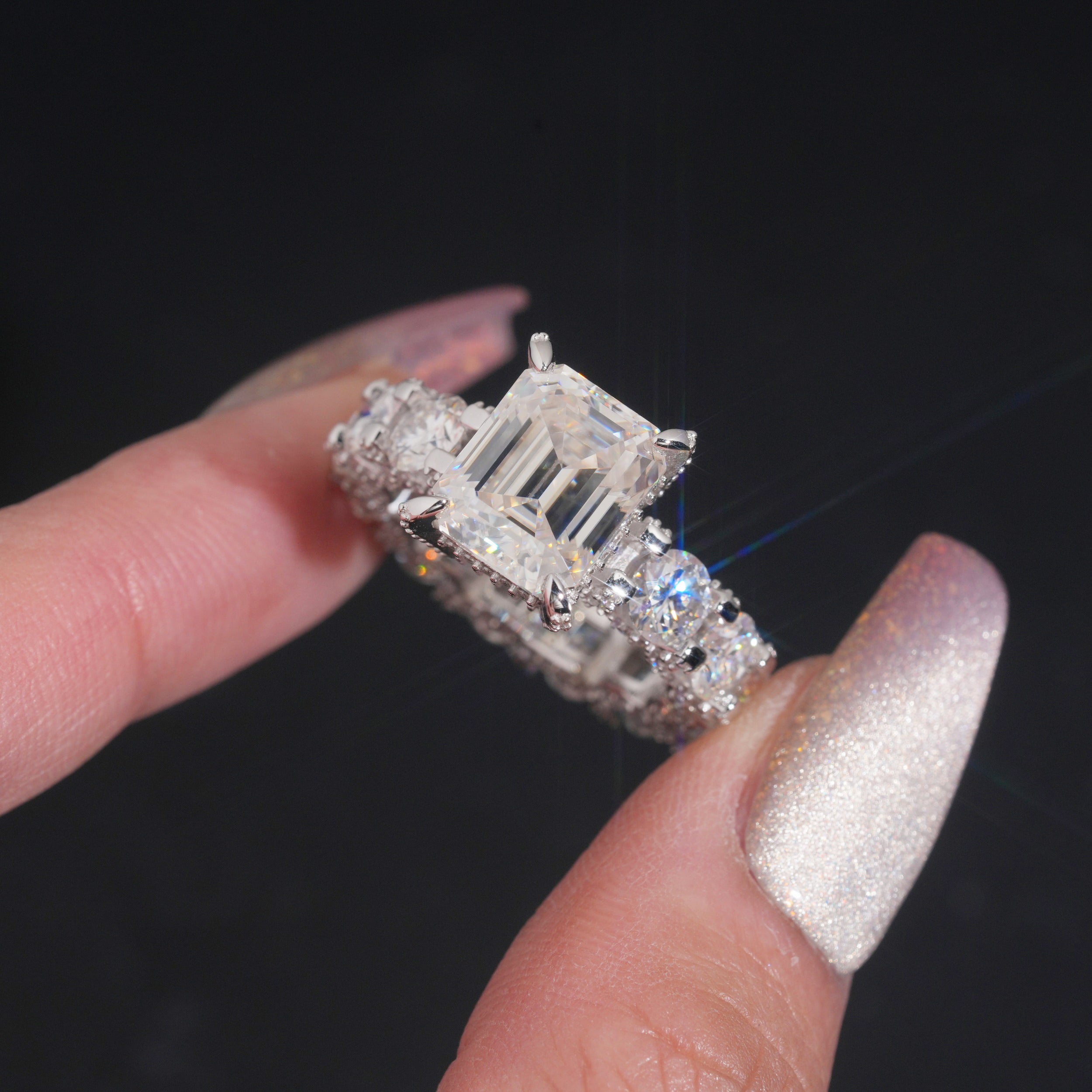 Vintage Luxury Big Carat Emerald Cut Women Engagement Ring