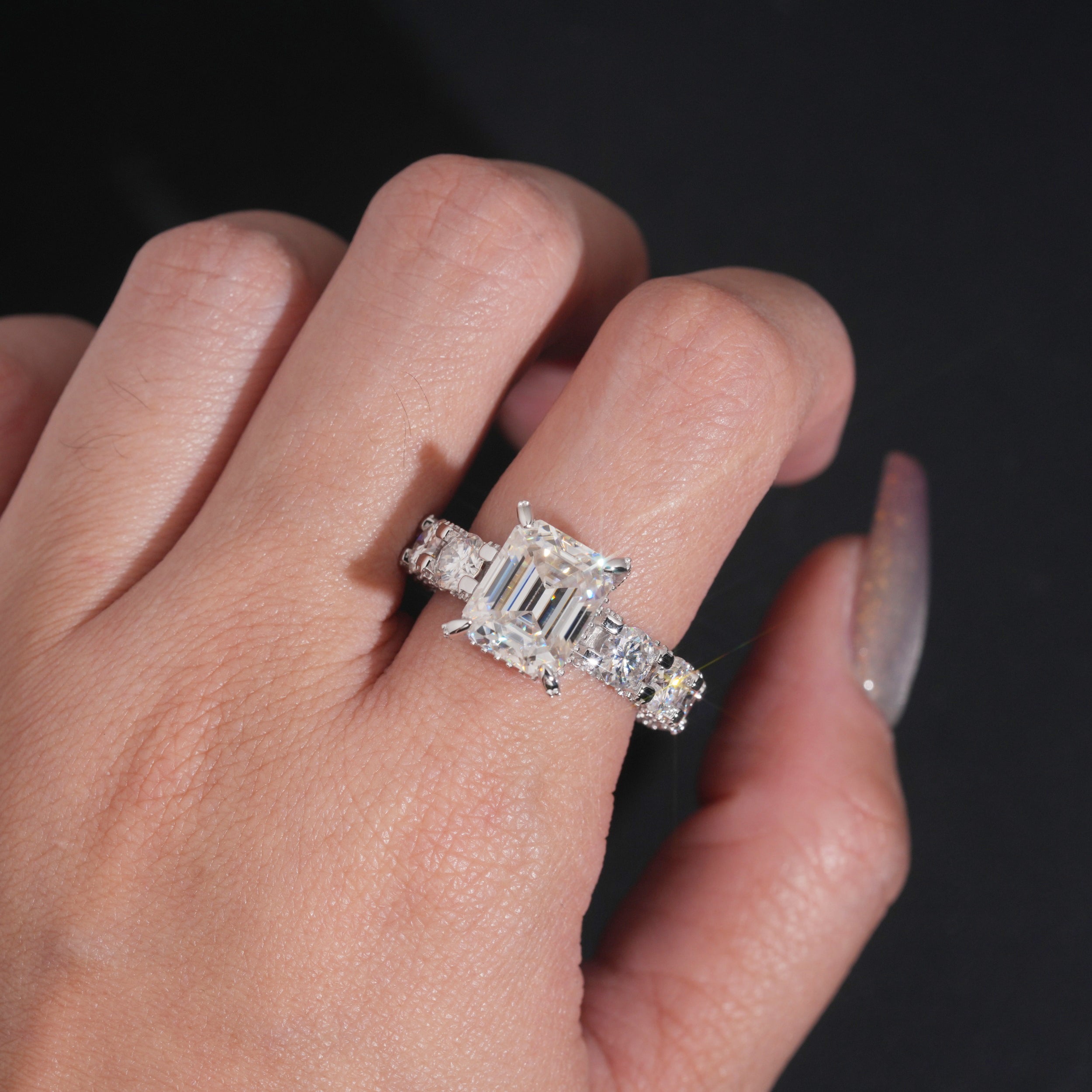 Vintage Luxury Big Carat Emerald Cut Women Engagement Ring