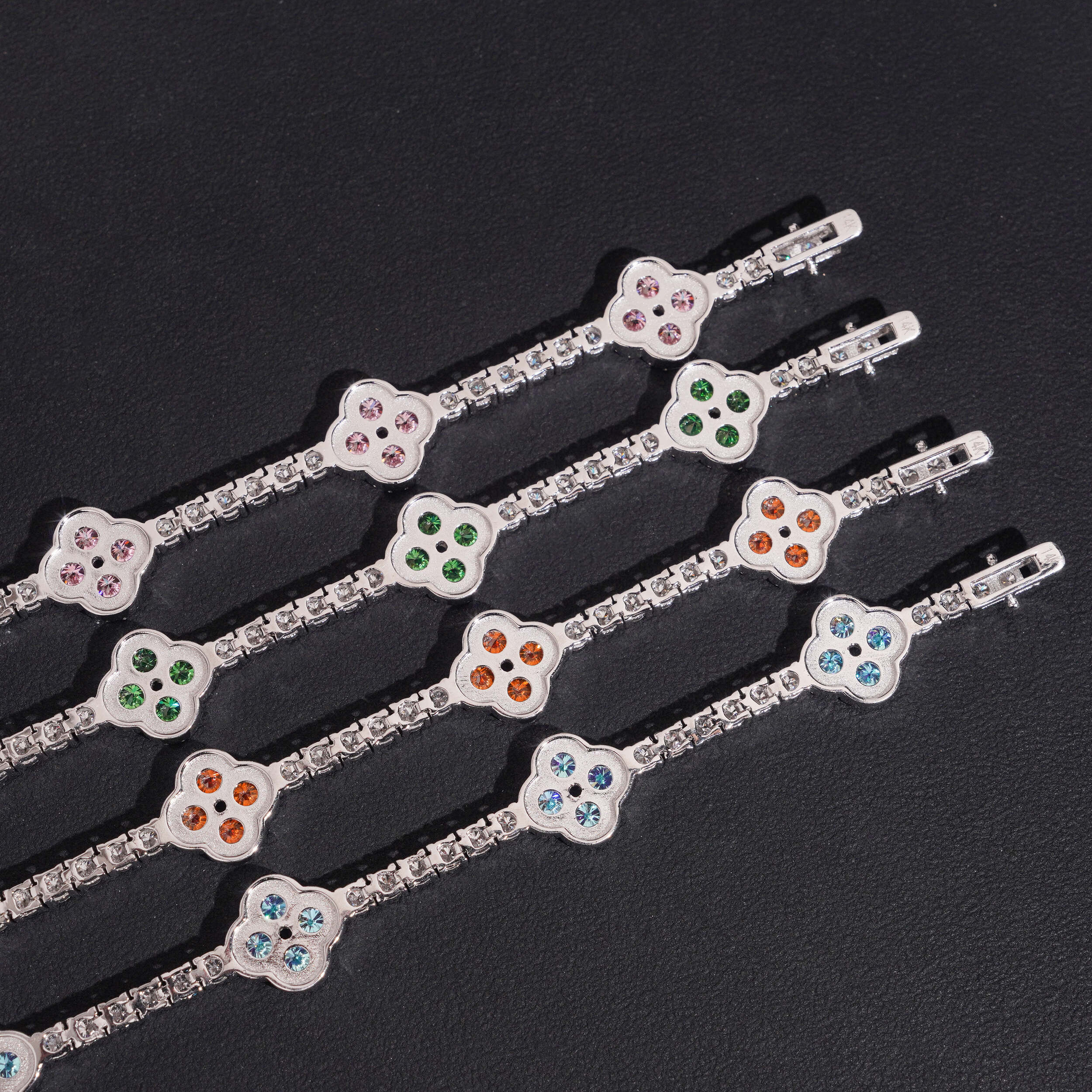 New Arrival Solid Silver Color Moissanite Clover Tennis Bracelet 3MM