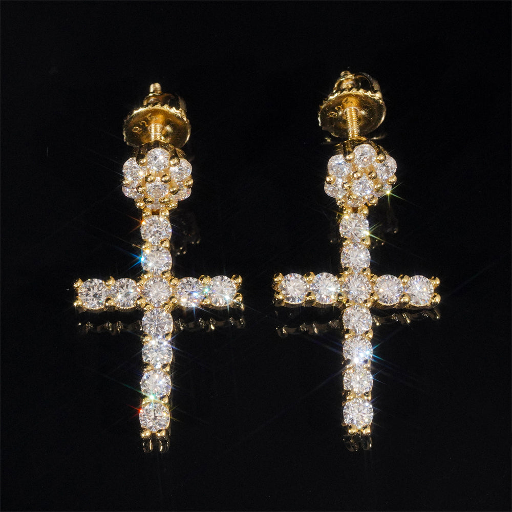 VVS Moissanite Diamond Cross Stud Earrings Screw Back Silver 925 For Men