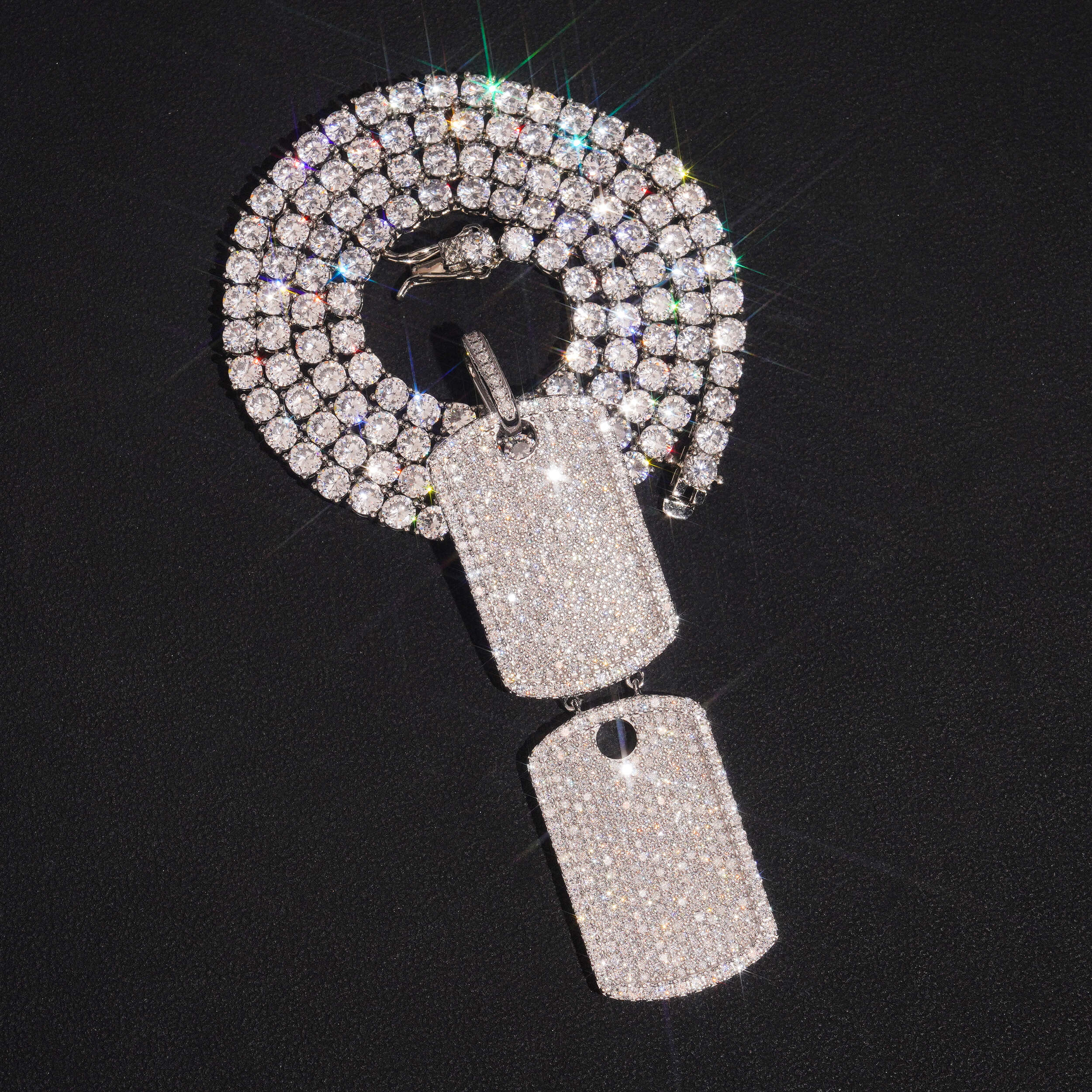 VVS Moissanite Double Dog Tag Pendant Fully Iced Fit For 4MM Tennis Chain