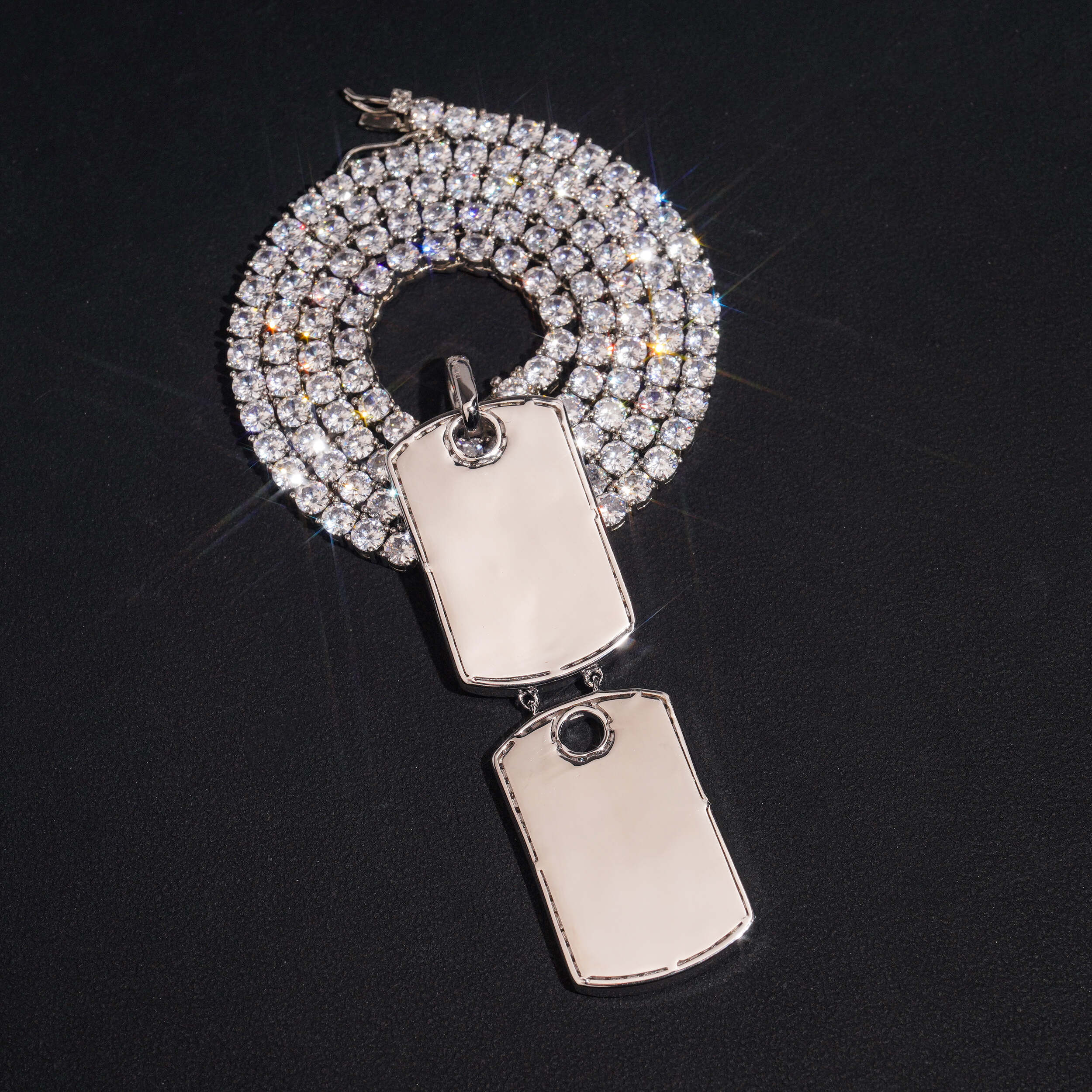VVS Moissanite Double Dog Tag Pendant Fully Iced Fit For 4MM Tennis Chain