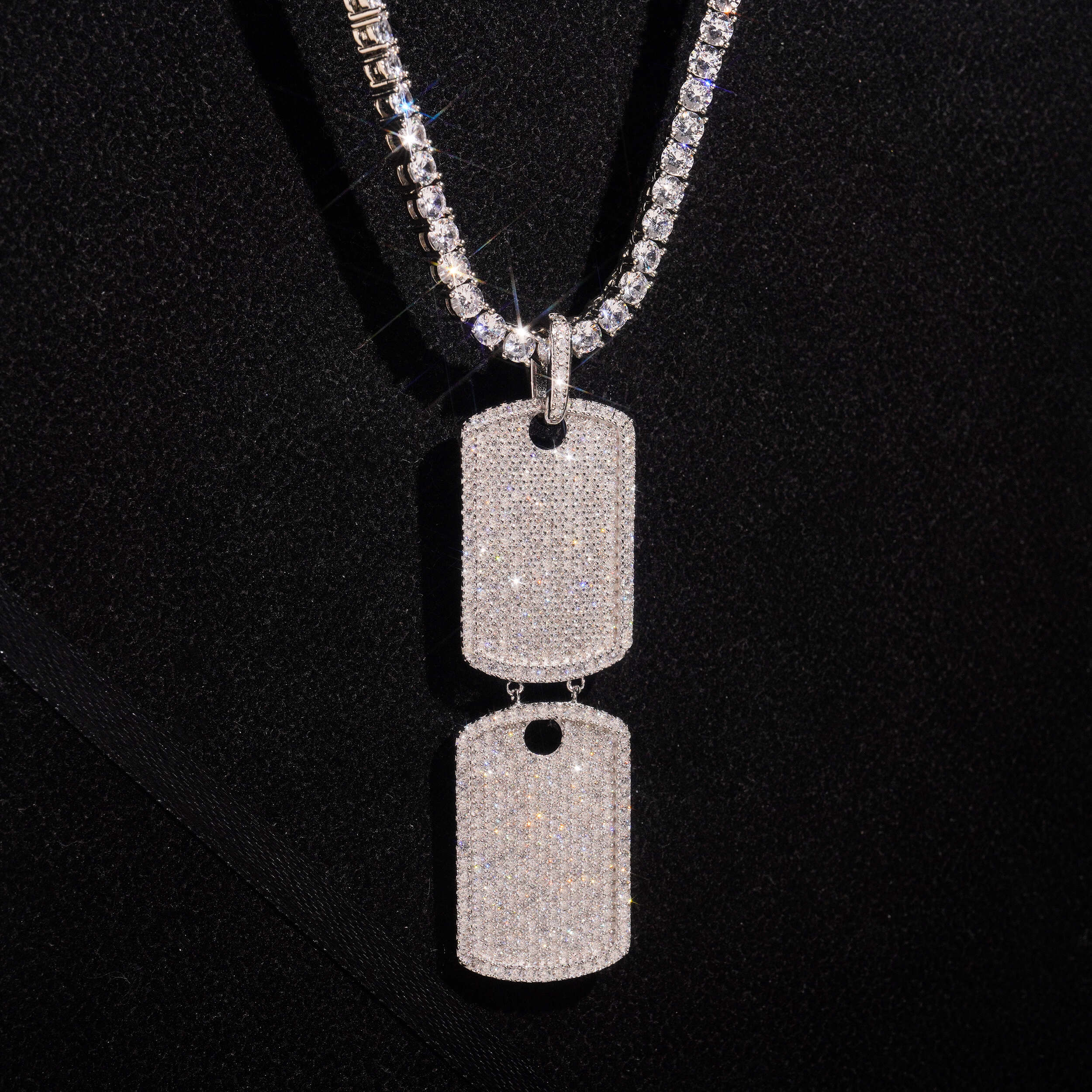 VVS Moissanite Double Dog Tag Pendant Fully Iced Fit For 4MM Tennis Chain