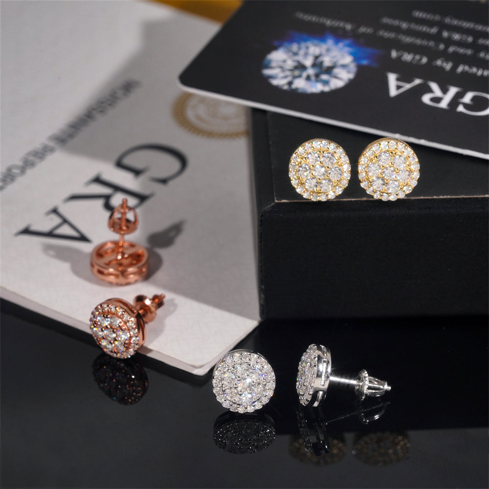 VVS Moissanite Stud Earrings Screw Back Solid Silver For Men And Women