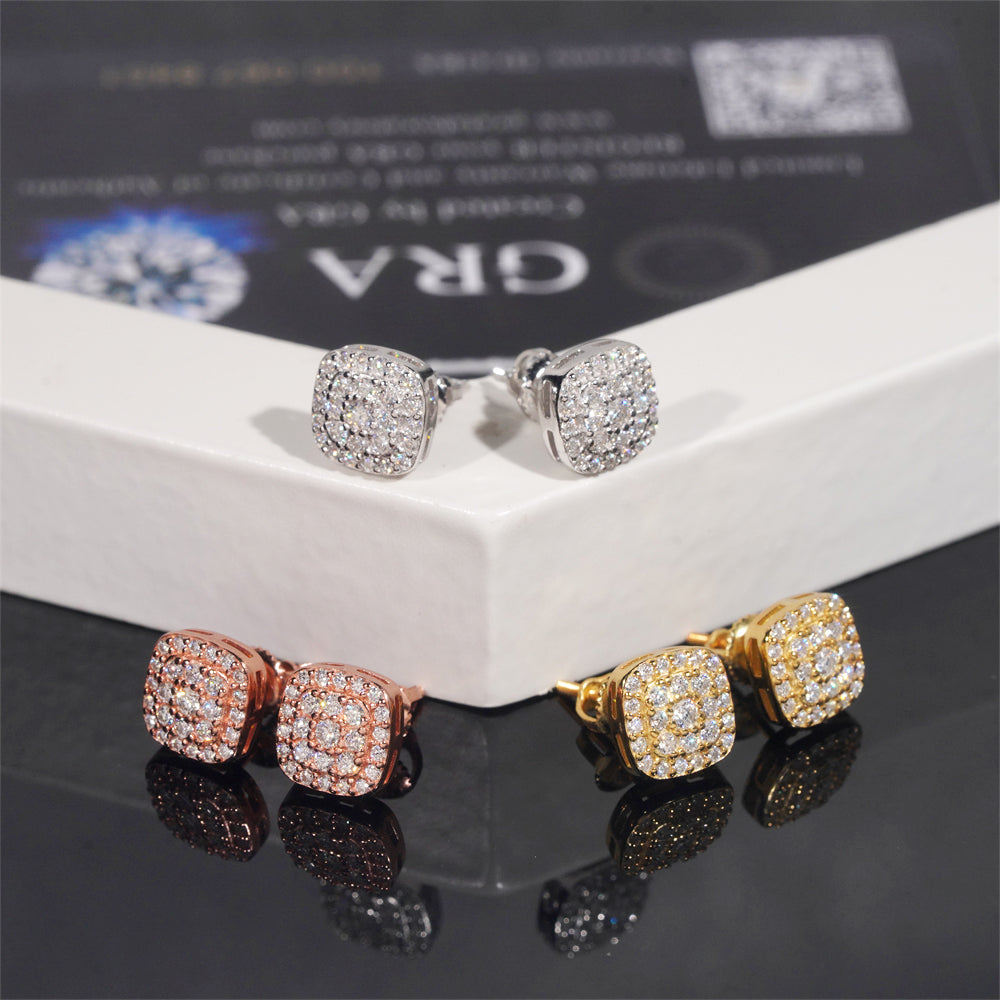 925 Sterling Silver Three Colors Moissanite Earrings Hip Hop Iced Out Hip Hop Jewelry