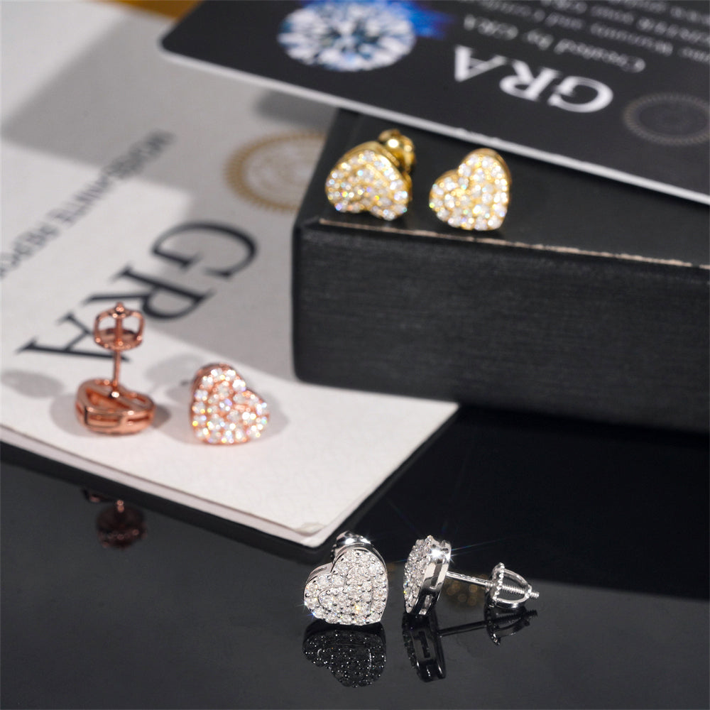 Jewelry Gift Heart Shaped Moissanite Stud Earrings Screw Back For Women