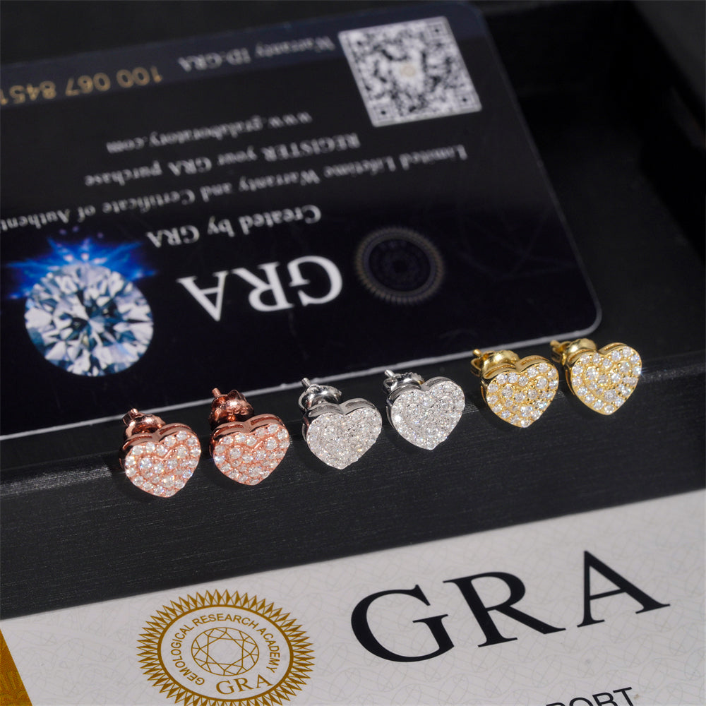 Jewelry Gift Heart Shaped Moissanite Stud Earrings Screw Back For Women