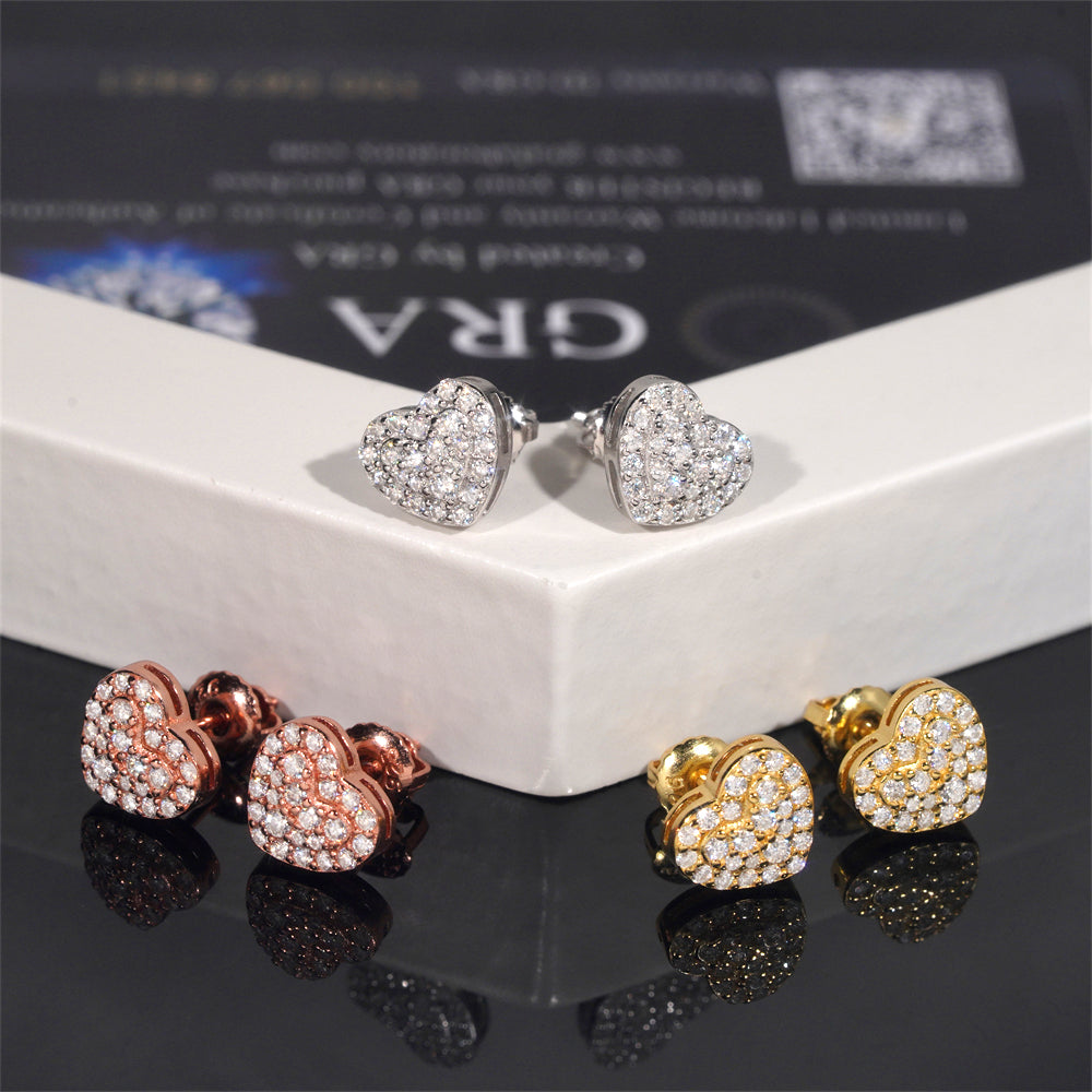 Jewelry Gift Heart Shaped Moissanite Stud Earrings Screw Back For Women