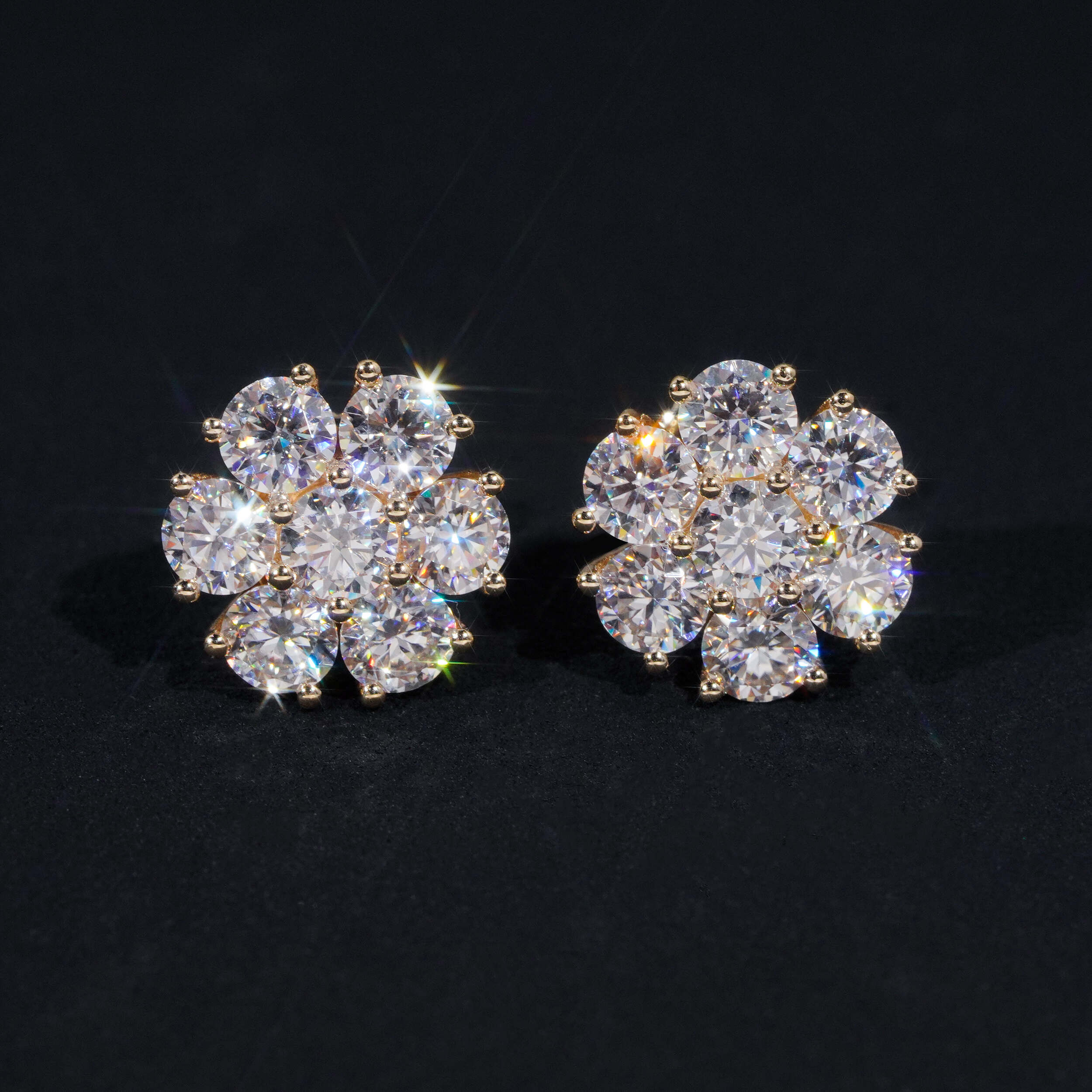 Screw Back 12MM Cluster Stud Earrings VVS Moissanite For Men and Women 10K Real Yellow Gold