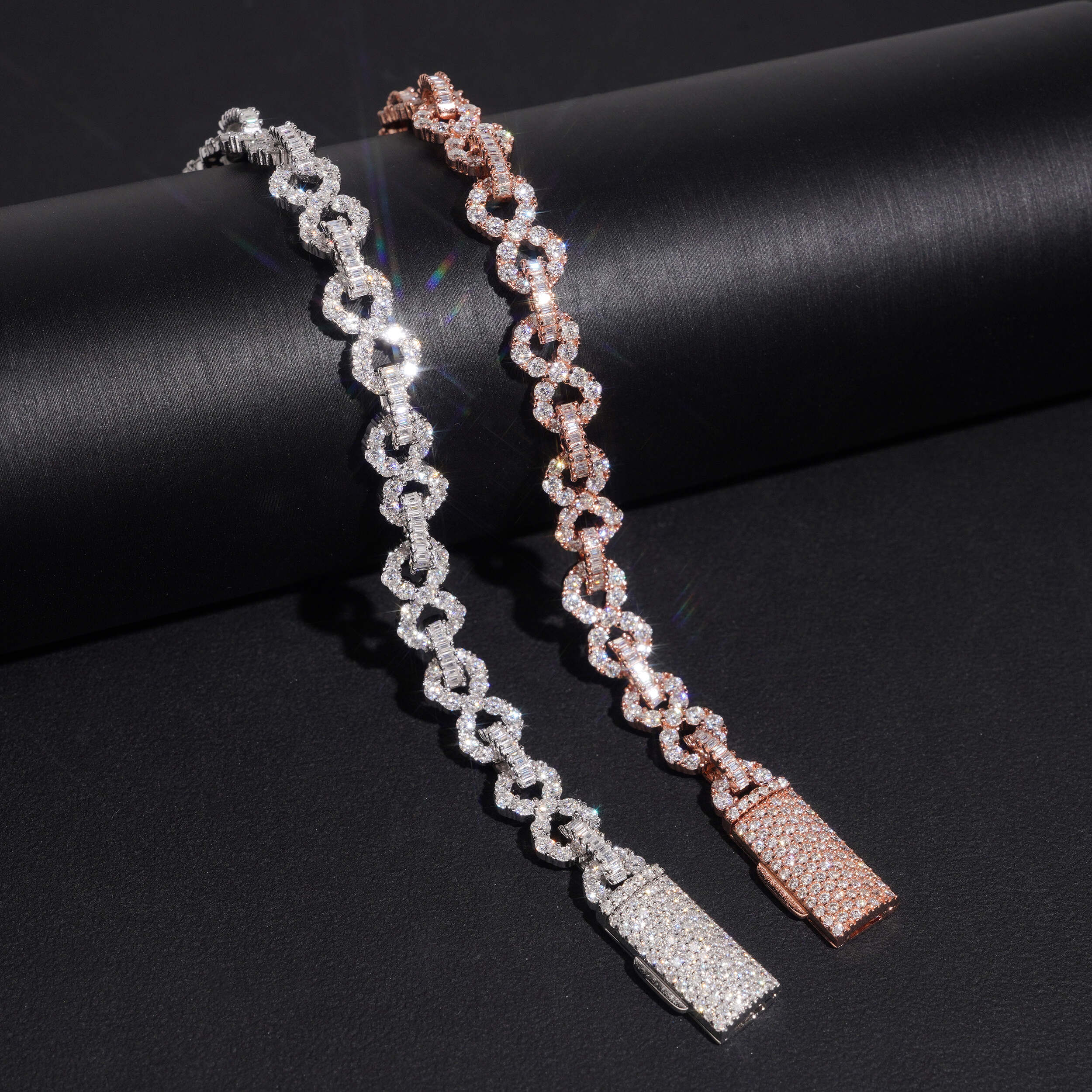 Solid Silver Moissanite Diamond 8MM Infinity Link Bracelet For Unisex