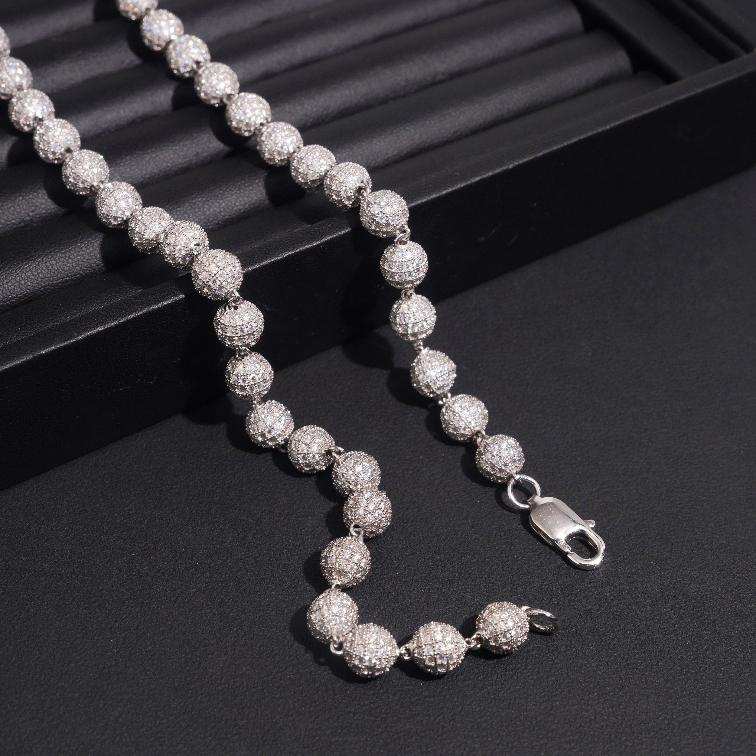 8MM Iced Out Moissanite Diamond Rosary Ball Chain Necklace