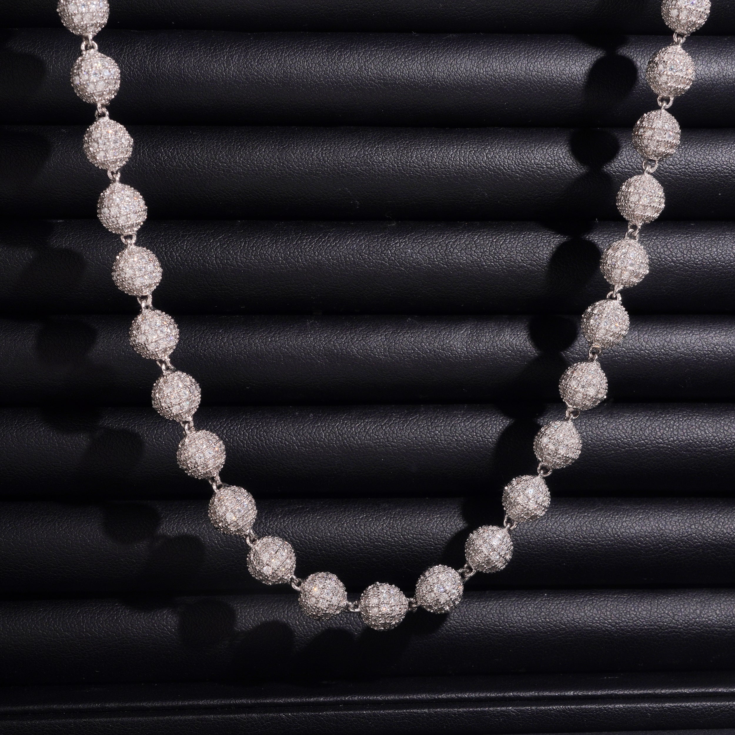 8MM Iced Out Moissanite Diamond Rosary Ball Chain Necklace